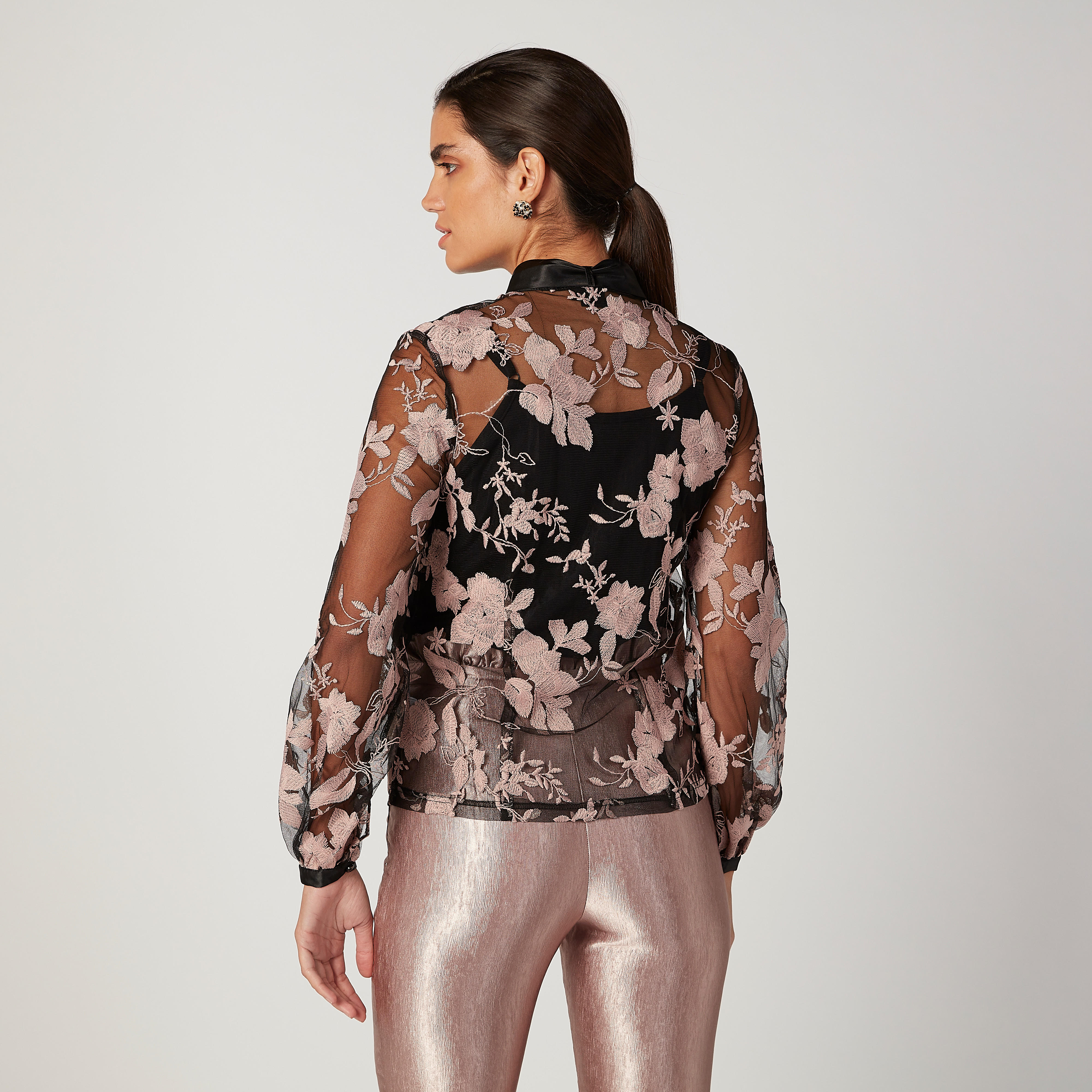 بلوزة سليم بياقة ماندارين وأربطة وطبعات زهرية من إيل-women-clothing-shirtsandblouses-blouses-image-4