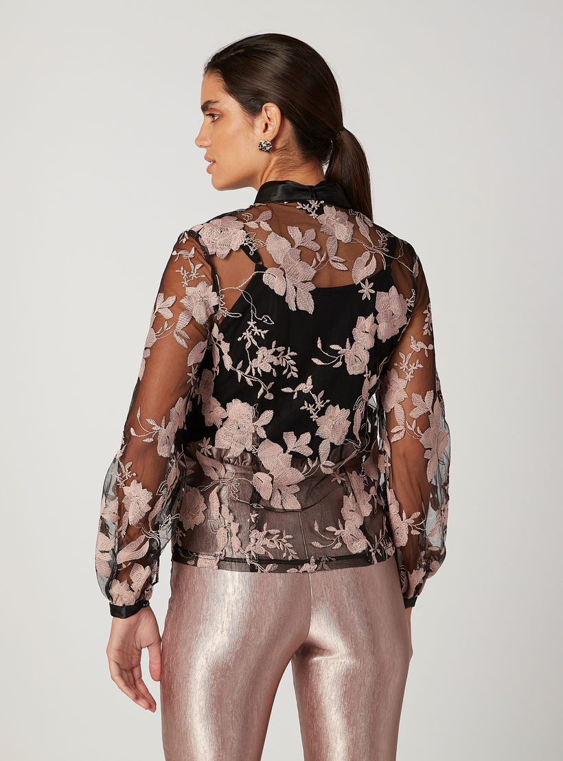 بلوزة سليم بياقة ماندارين وأربطة وطبعات زهرية من إيل-women-clothing-shirtsandblouses-blouses-image-4