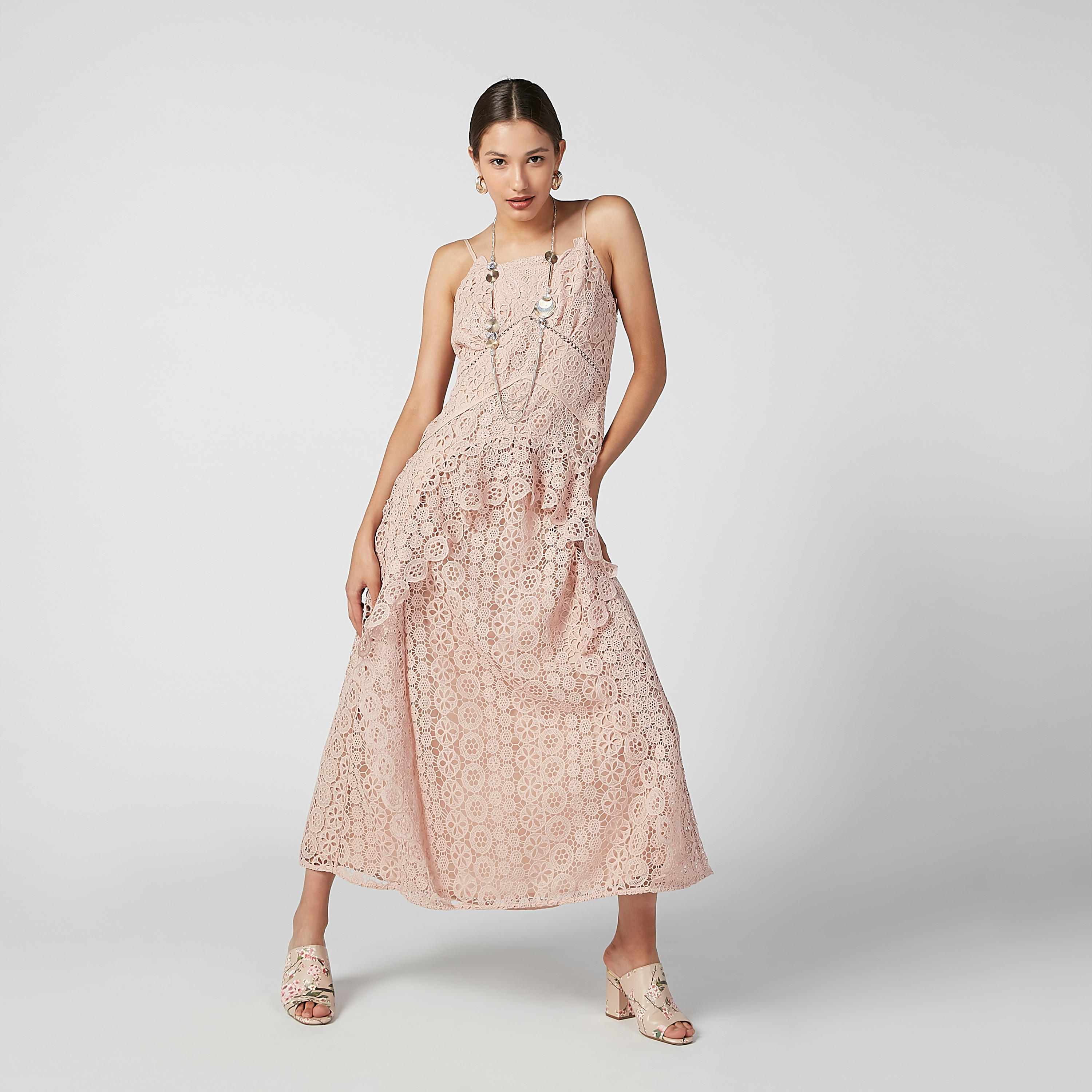 فستان دانتيل طويل إيه لاين بحمّالات رفيعة من إيل-women-clothing-dresses-image-1