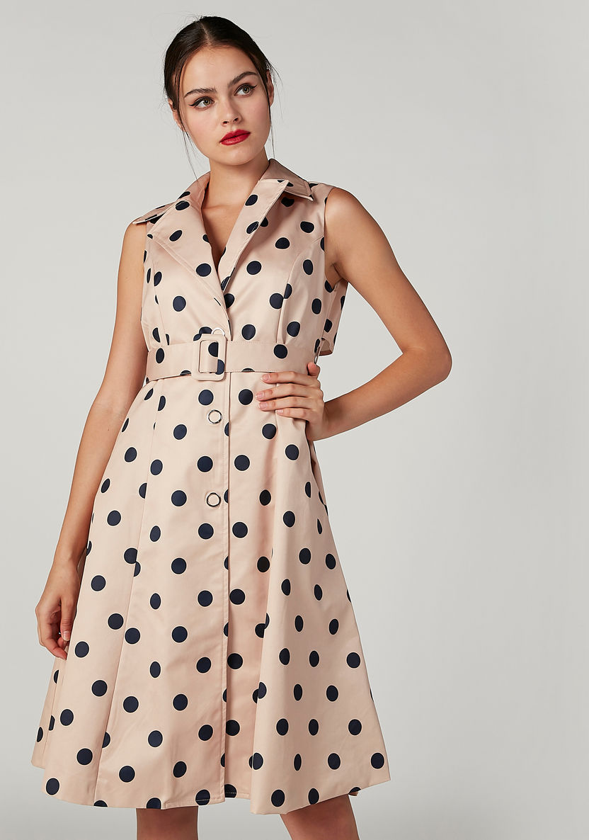 Shop ELLE Polka Dot Printed Midi A-line Sleeveless Dress with Tie Ups Online | Splash Saudi Shop ELLE Polka Dot Printed Midi A-line Sleeveless Dress with Tie Ups Online | Splash Saudi