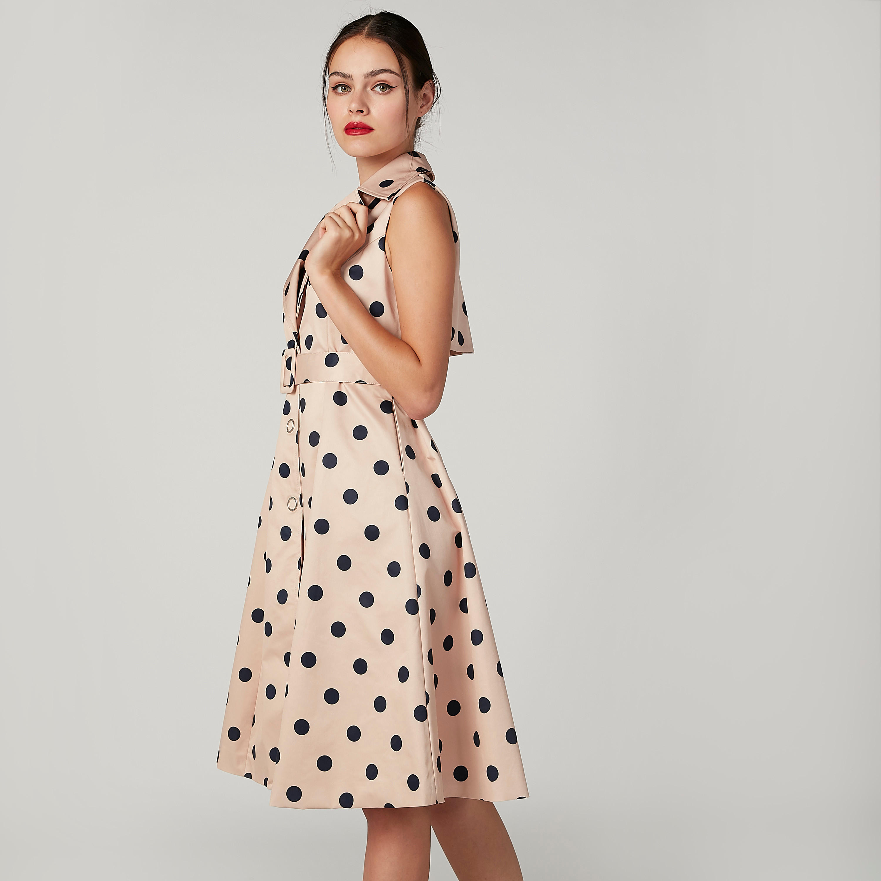 فستان ميدي إيه لاين دون أكمام بأربطة وطبعات منقّطة من إيل-women-clothing-dresses-image-6