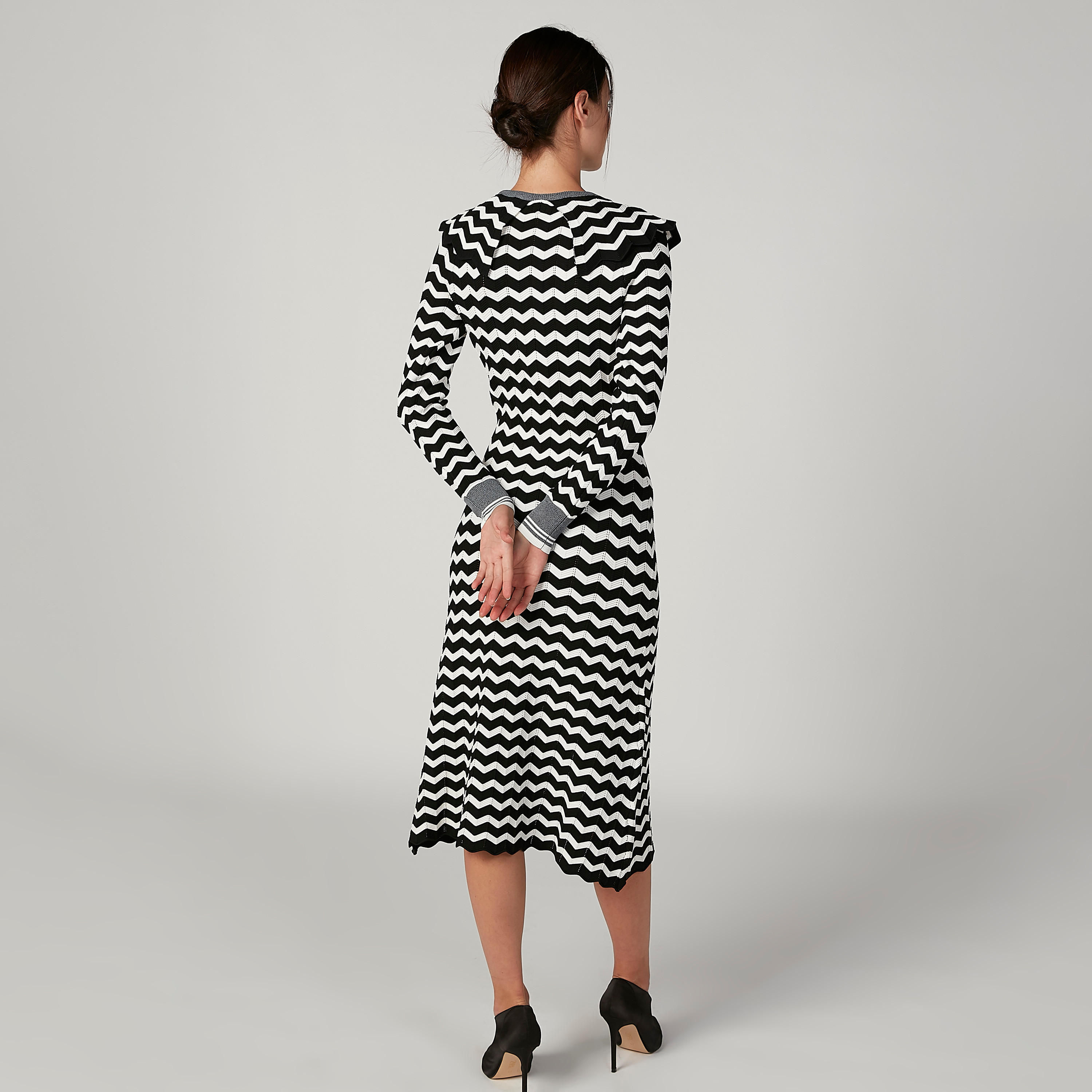 فستان ميدي إيه لاين مقلّم بياقة مستديرة وأكمام طويلة من إيل-women-clothing-dresses-image-3