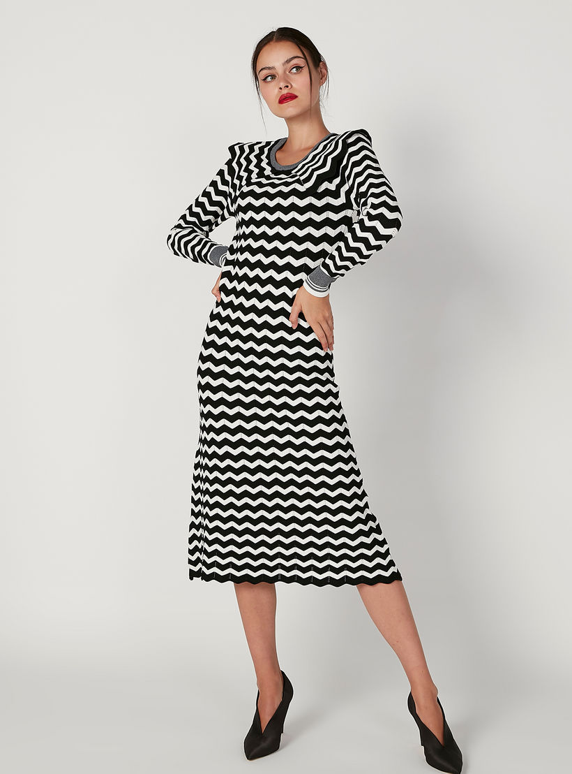 فستان ميدي إيه لاين مقلّم بياقة مستديرة وأكمام طويلة من إيل-women-clothing-dresses-image-5