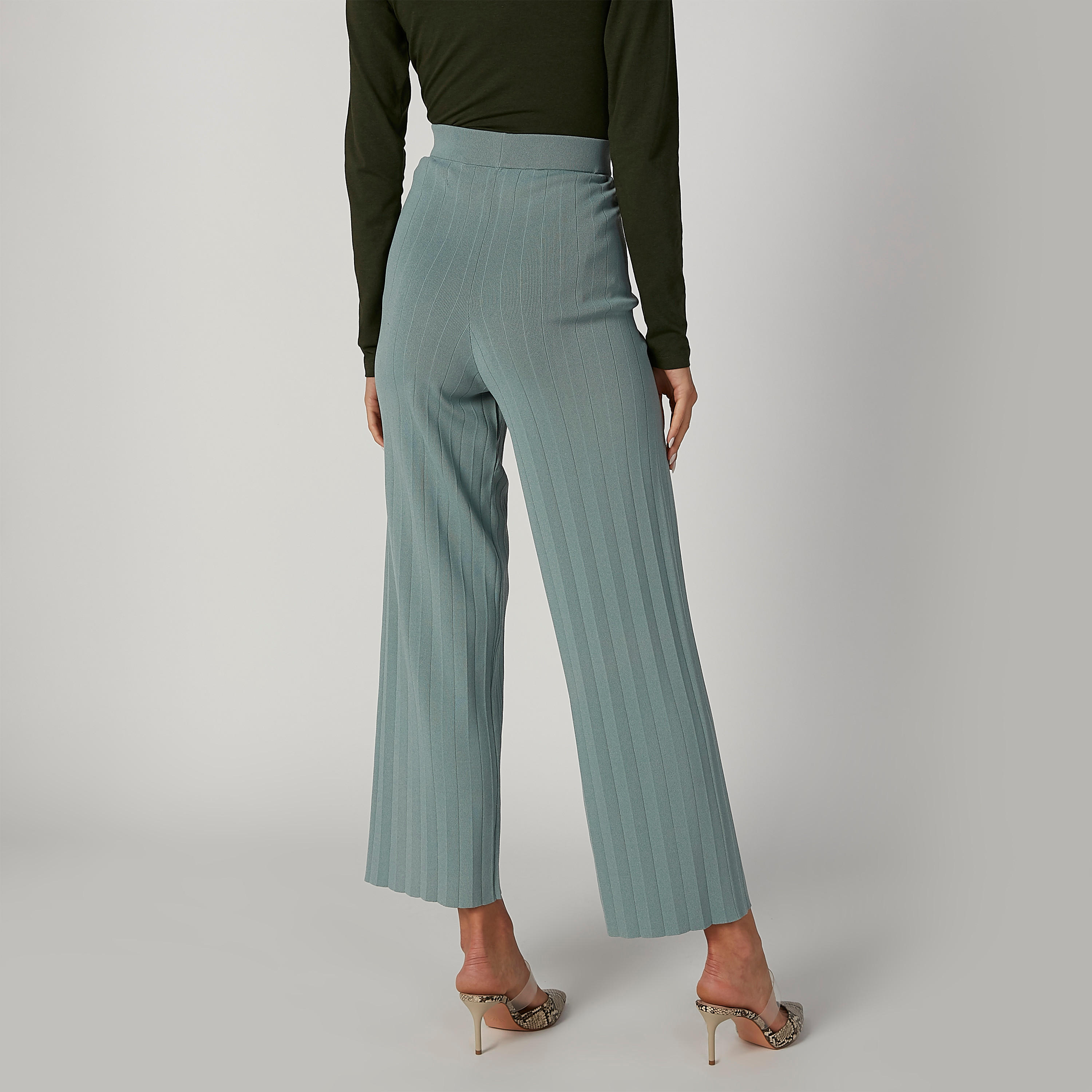 بنطلون بالازو بارز الملمس بقصّة واسعة وخصر مطاطي من إيل-women-clothing-bottoms-trousers-image-1