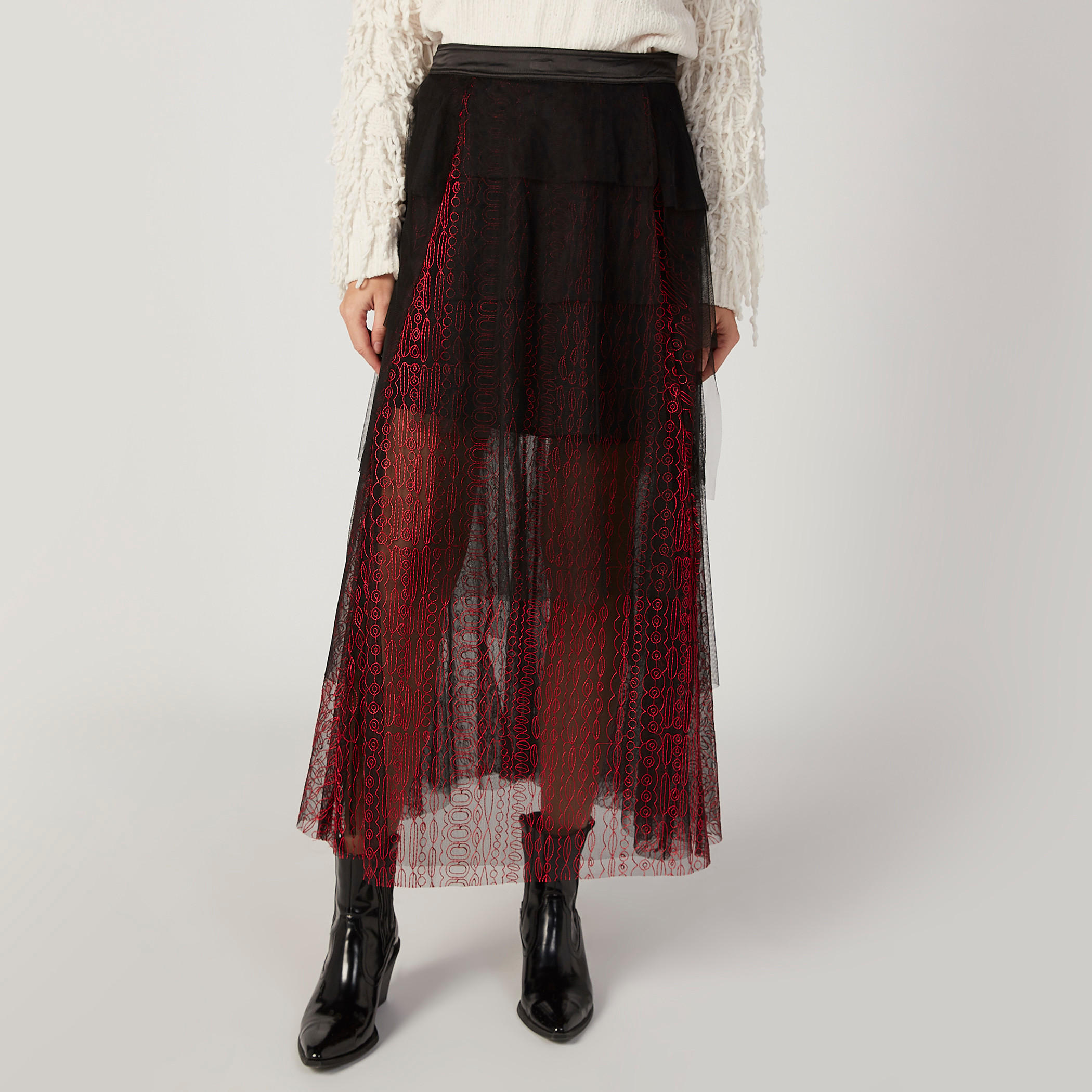 تنورة ميدي إيه لاين بارزة الملمس بخصر مطّاطي من إيل-women-clothing-bottoms-skirts-image-1