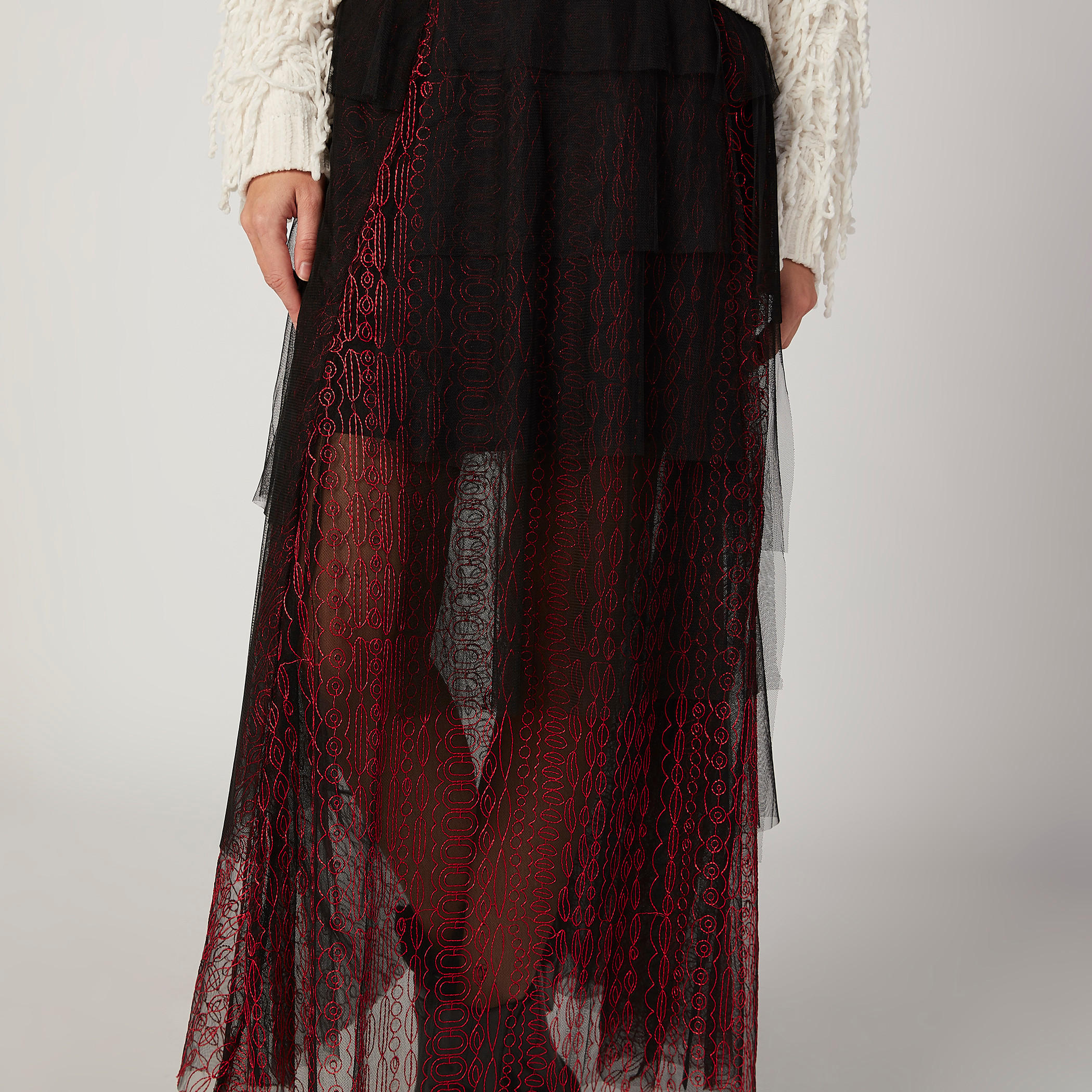 تنورة ميدي إيه لاين بارزة الملمس بخصر مطّاطي من إيل-women-clothing-bottoms-skirts-image-3