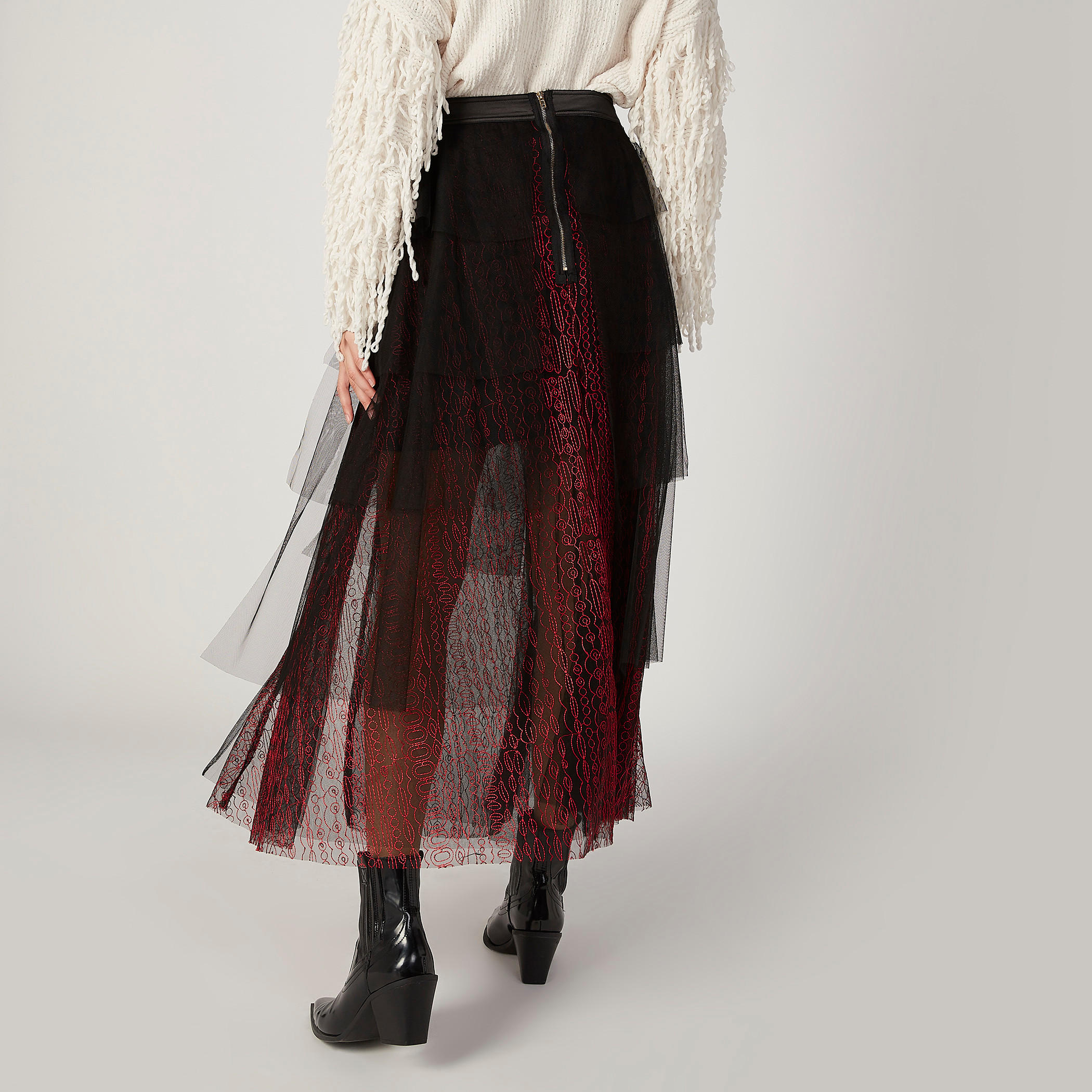 تنورة ميدي إيه لاين بارزة الملمس بخصر مطّاطي من إيل-women-clothing-bottoms-skirts-image-4