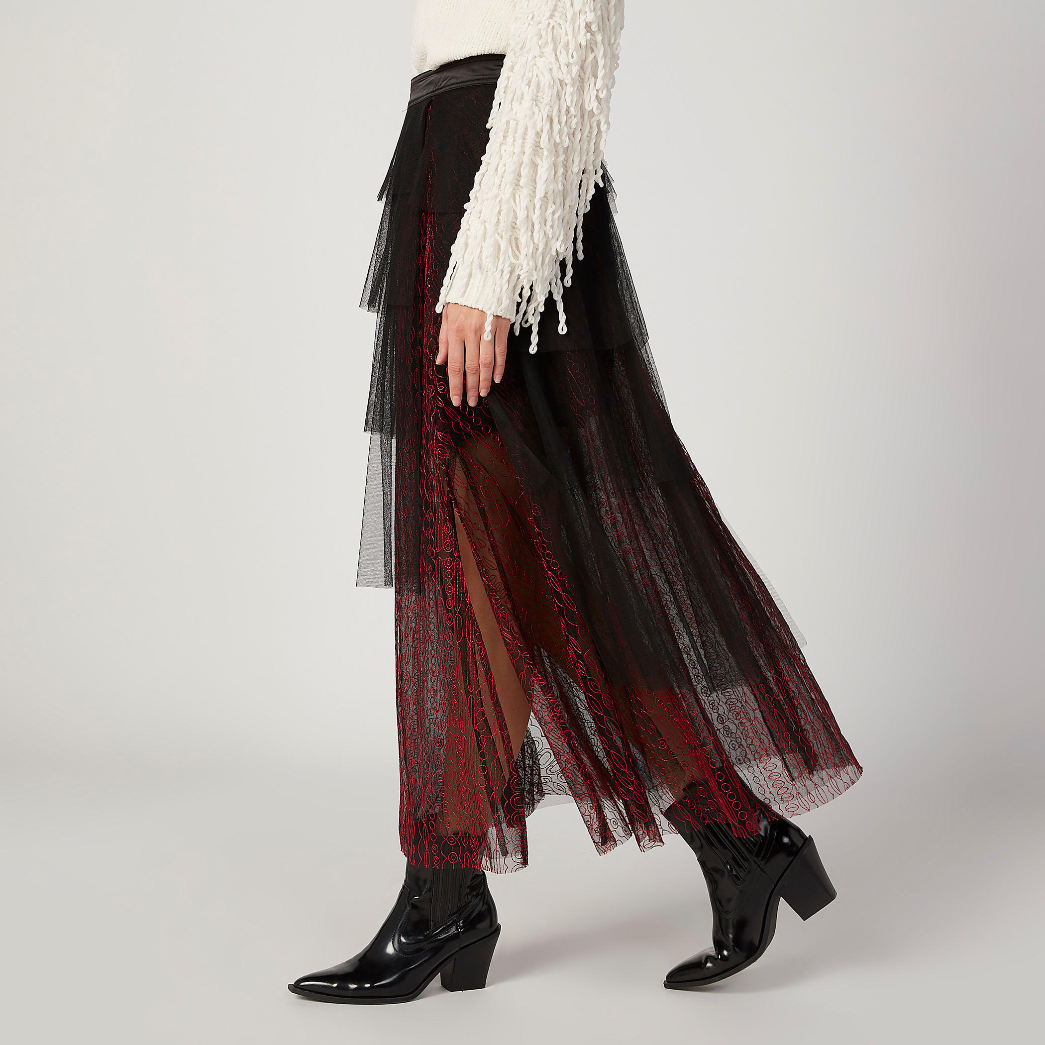 تنورة ميدي إيه لاين بارزة الملمس بخصر مطّاطي من إيل-women-clothing-bottoms-skirts-image-5