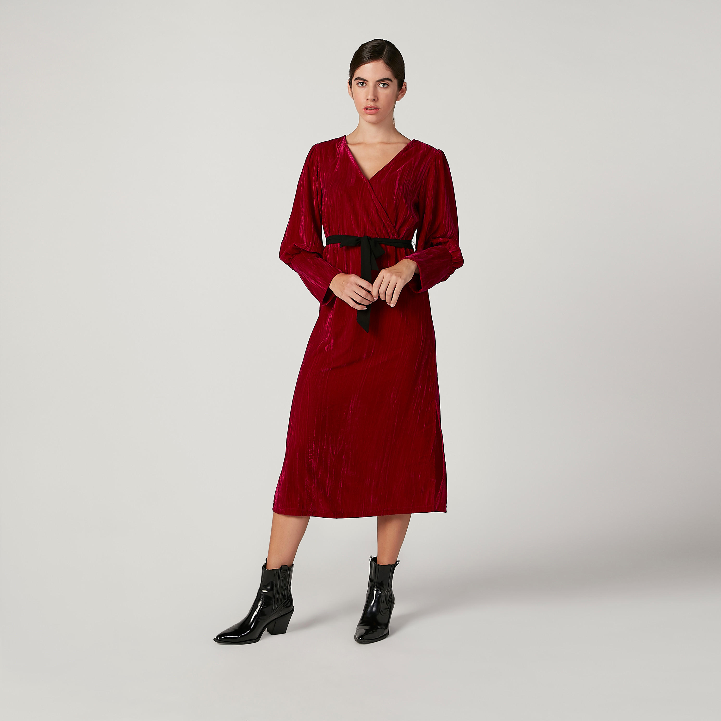 فستان ميدي بارز الملمس بأكمام طويلة وأربطة من إيل-women-clothing-dresses-image-1
