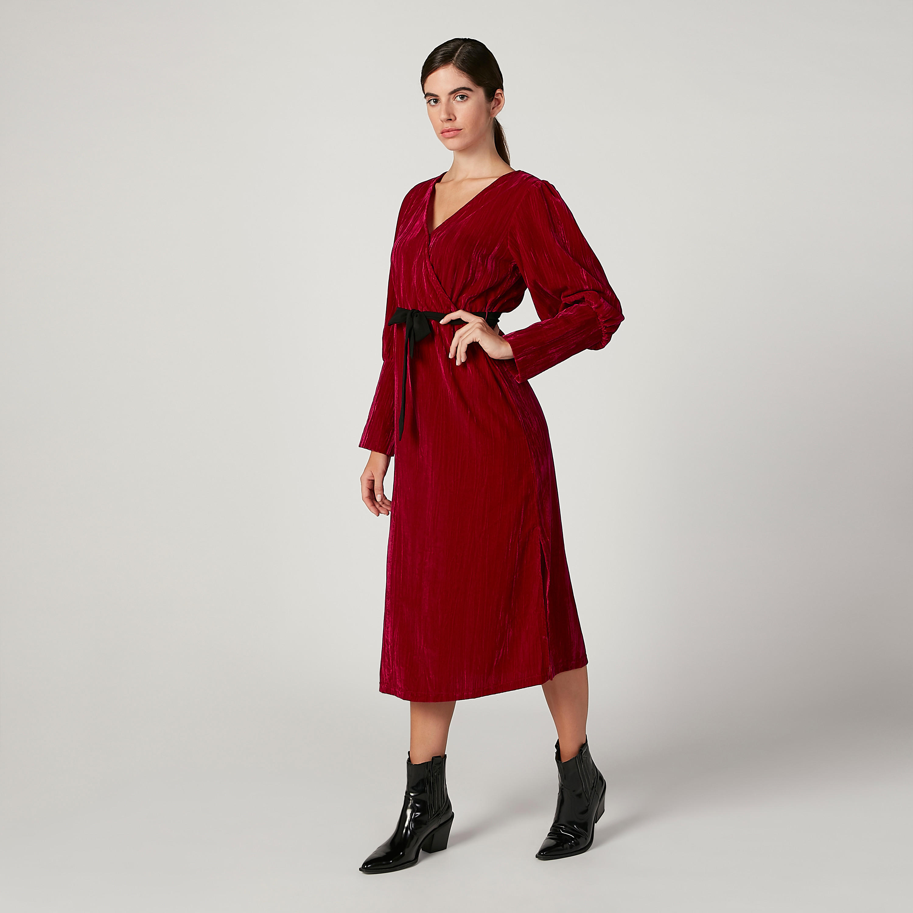 فستان ميدي بارز الملمس بأكمام طويلة وأربطة من إيل-women-clothing-dresses-image-2