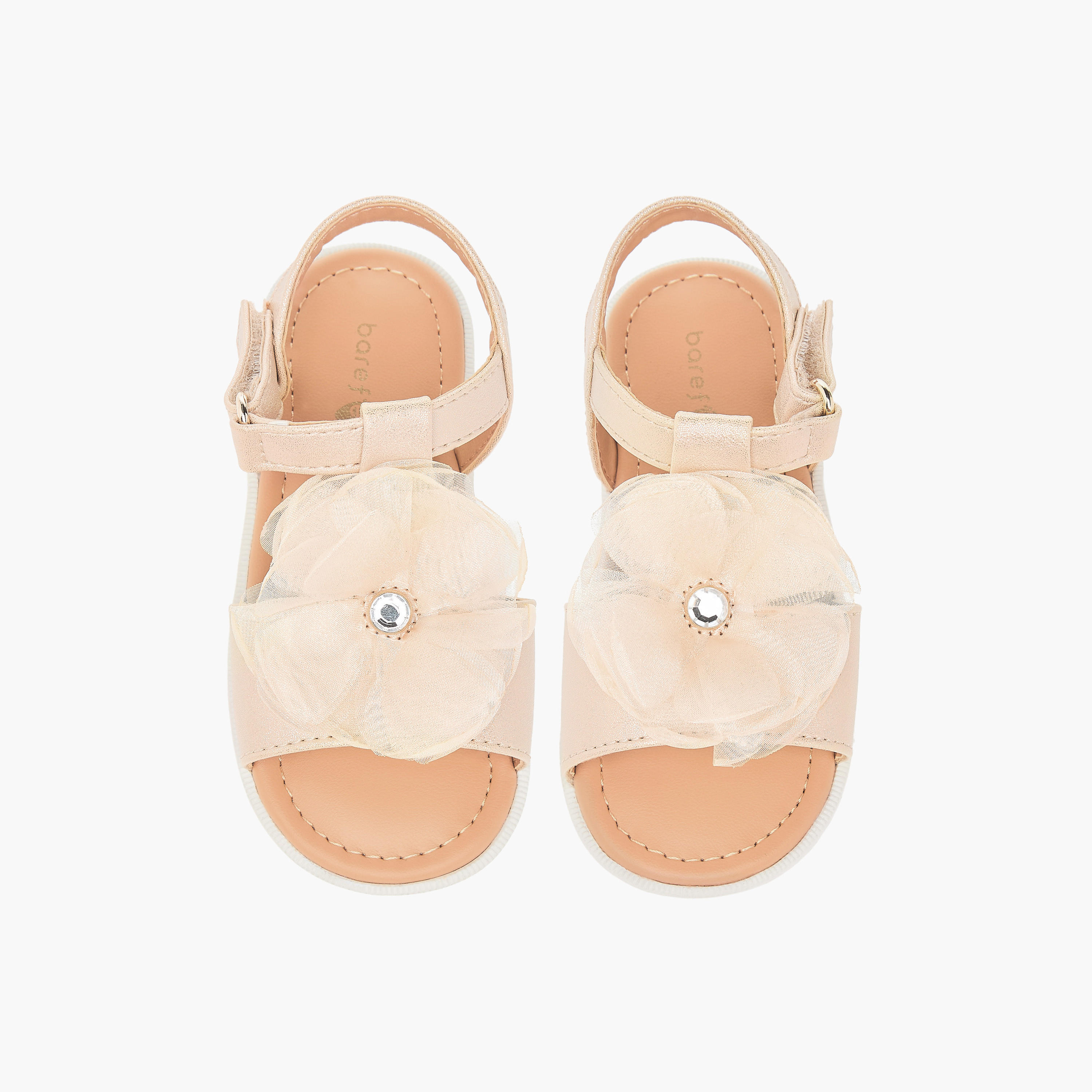 Barefeet Flower Applique Sandals with Hook and Loop Closure-girls-shoes-sandals-image-1