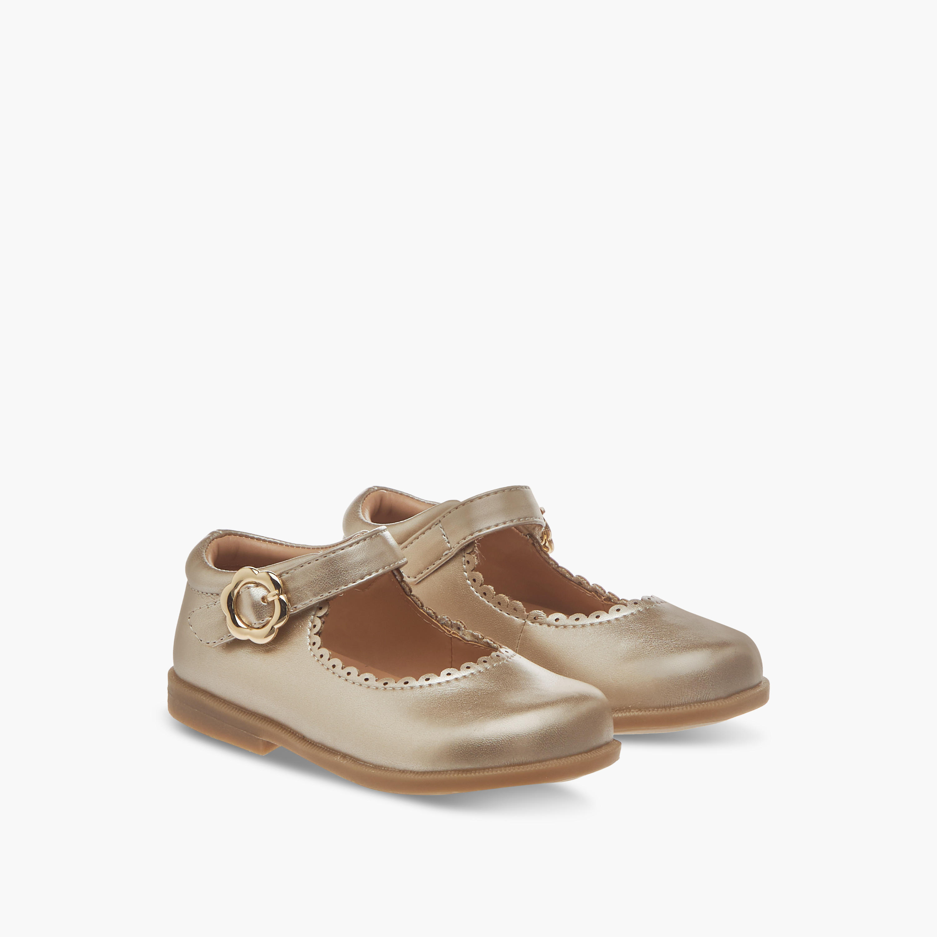 Barefeet Scallop Detail Mary Jane Shoes with Hook and Loop Closure-girls-shoes-maryjanes-image-1