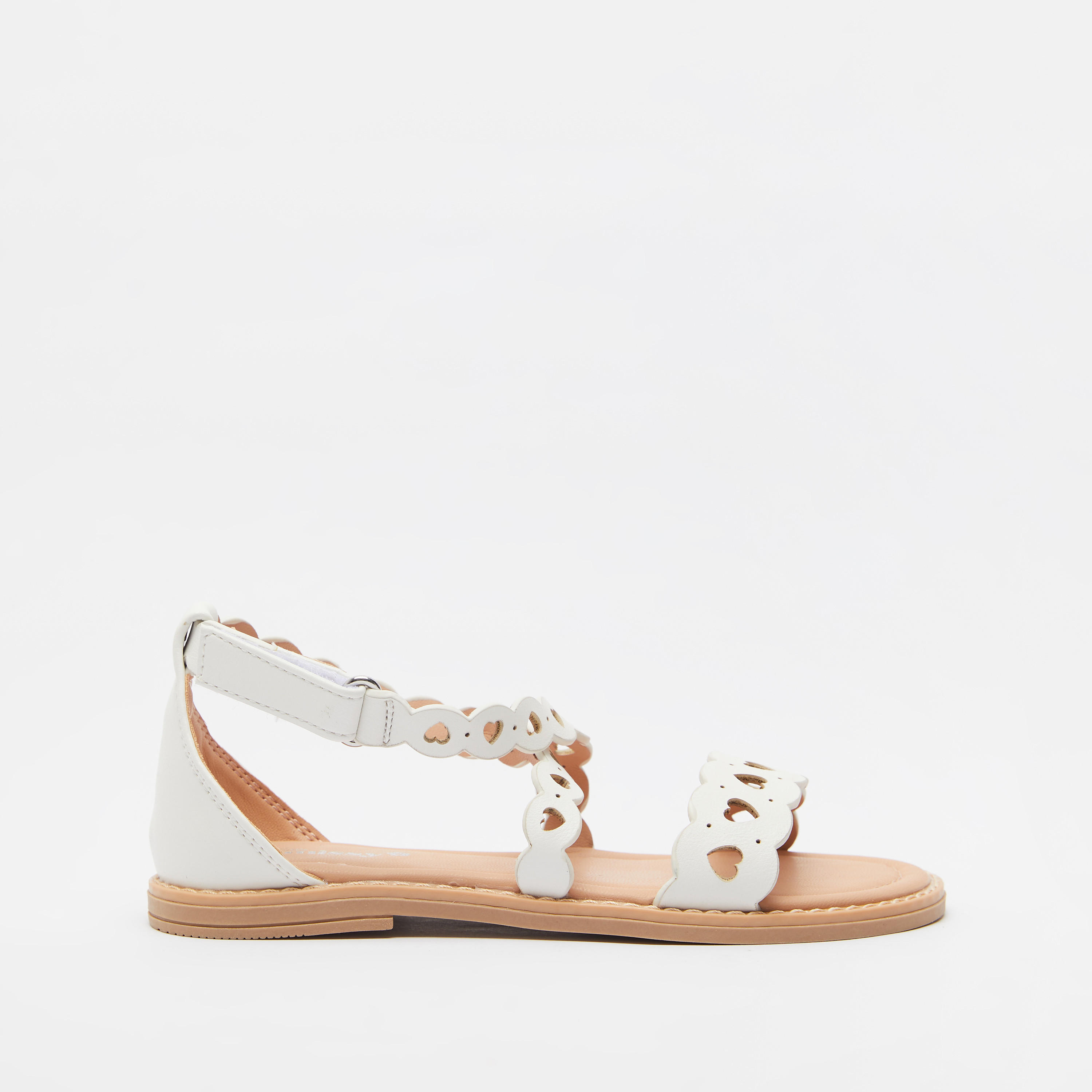 Little Missy Laser Cut-Out Detail Flat Sandals with Hook and Loop Closure-girls-shoes-sandals-image-1