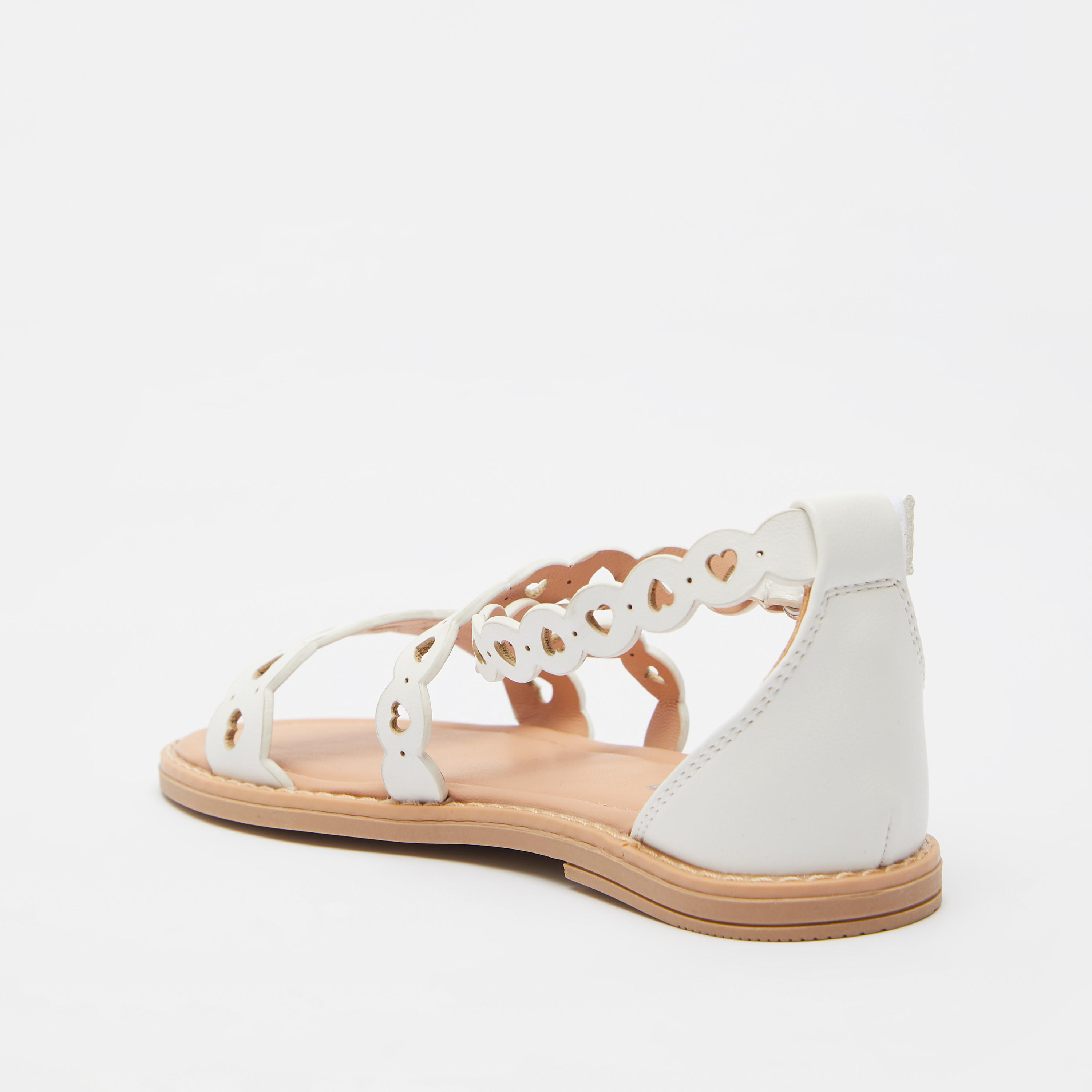Little Missy Laser Cut-Out Detail Flat Sandals with Hook and Loop Closure-girls-shoes-sandals-image-2