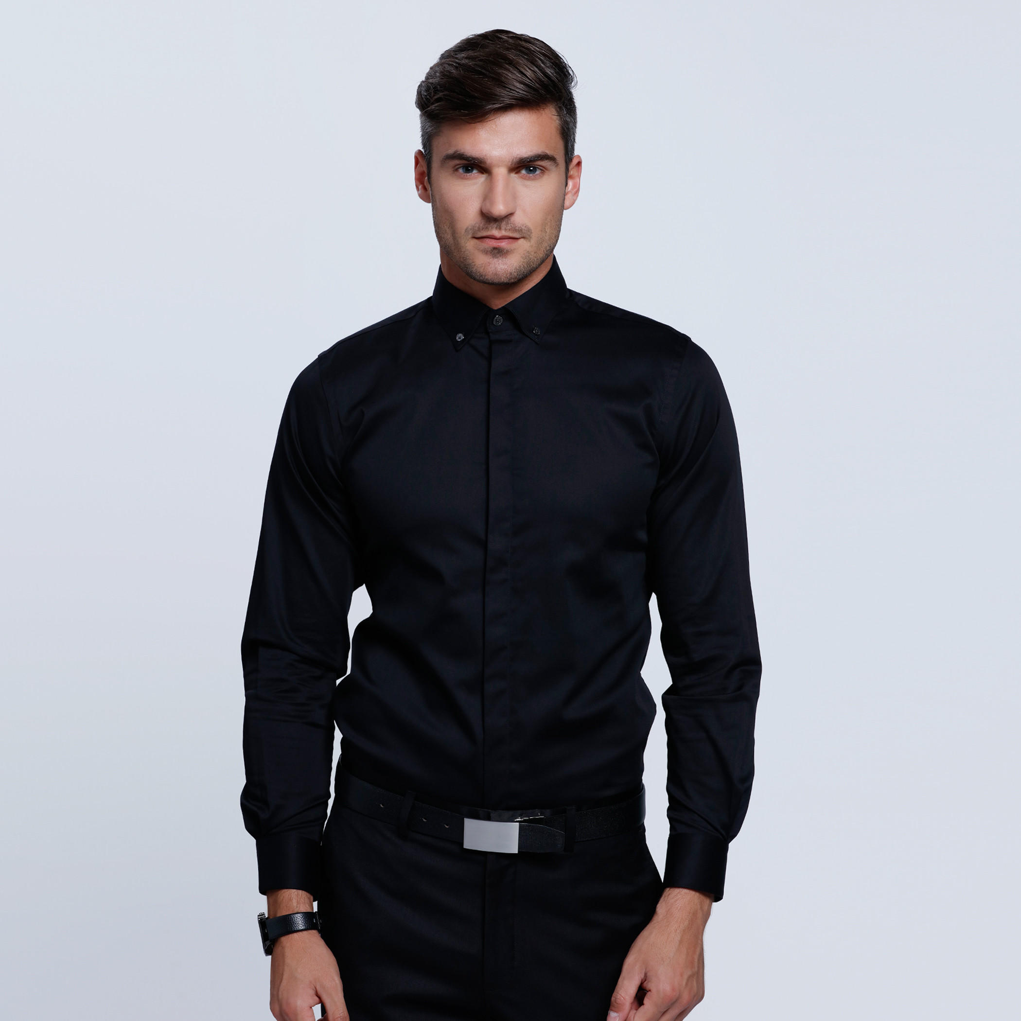 L'HOMME Long Sleeves Shirt with Button Placket-men-clothing-shirts-image-1
