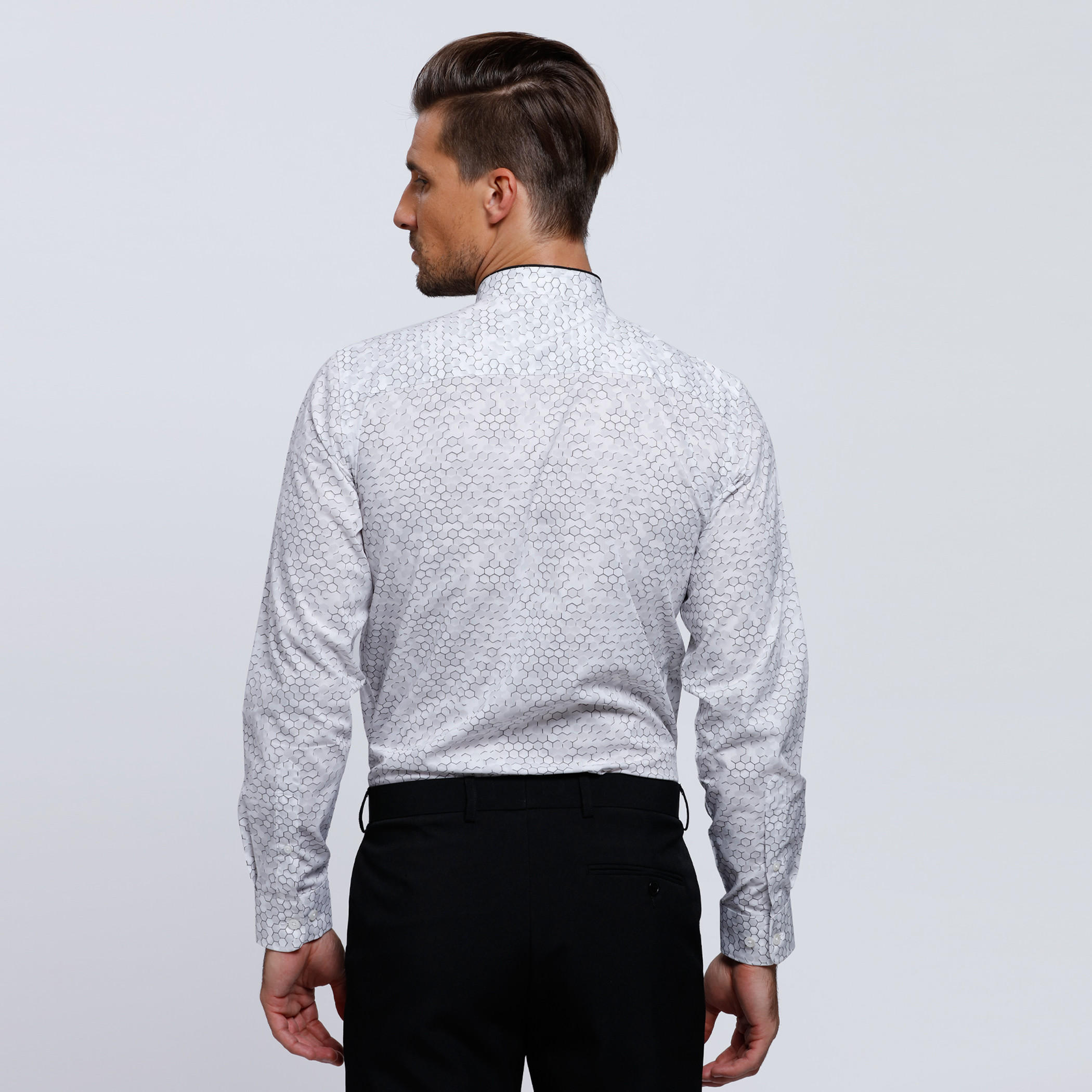 L'HOMME Printed Shirt with Mandarin Collar and Long Sleeves-men-clothing-shirts-image-2