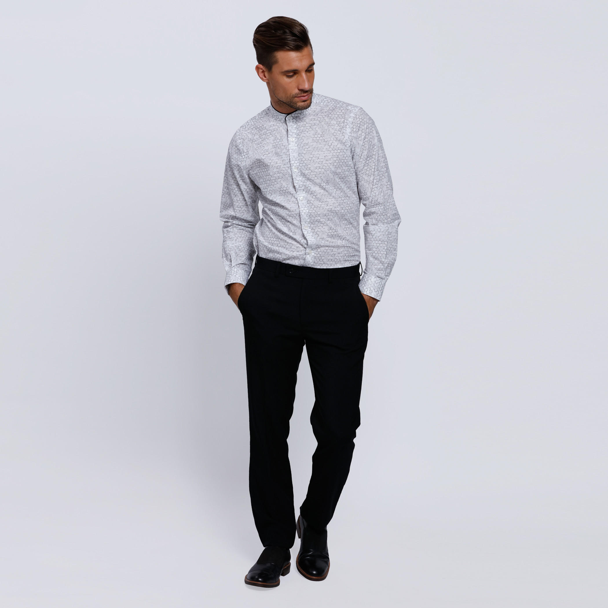 L'HOMME Printed Shirt with Mandarin Collar and Long Sleeves-men-clothing-shirts-image-5