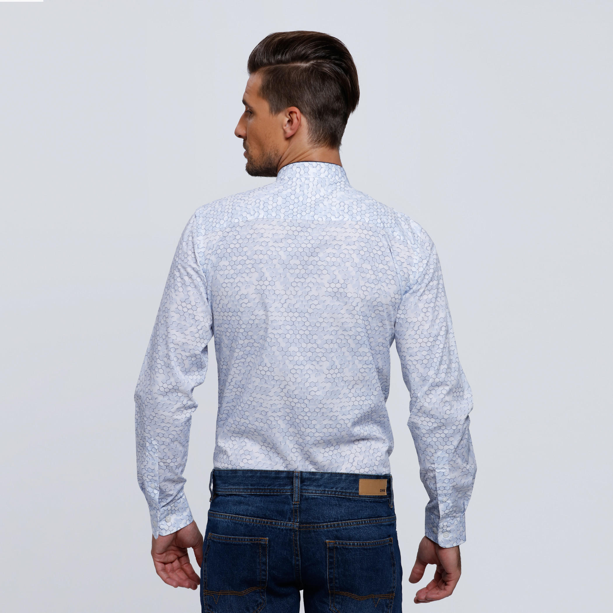 L'HOMME Printed Shirt with Mandarin Collar and Long Sleeves-men-clothing-shirts-image-7