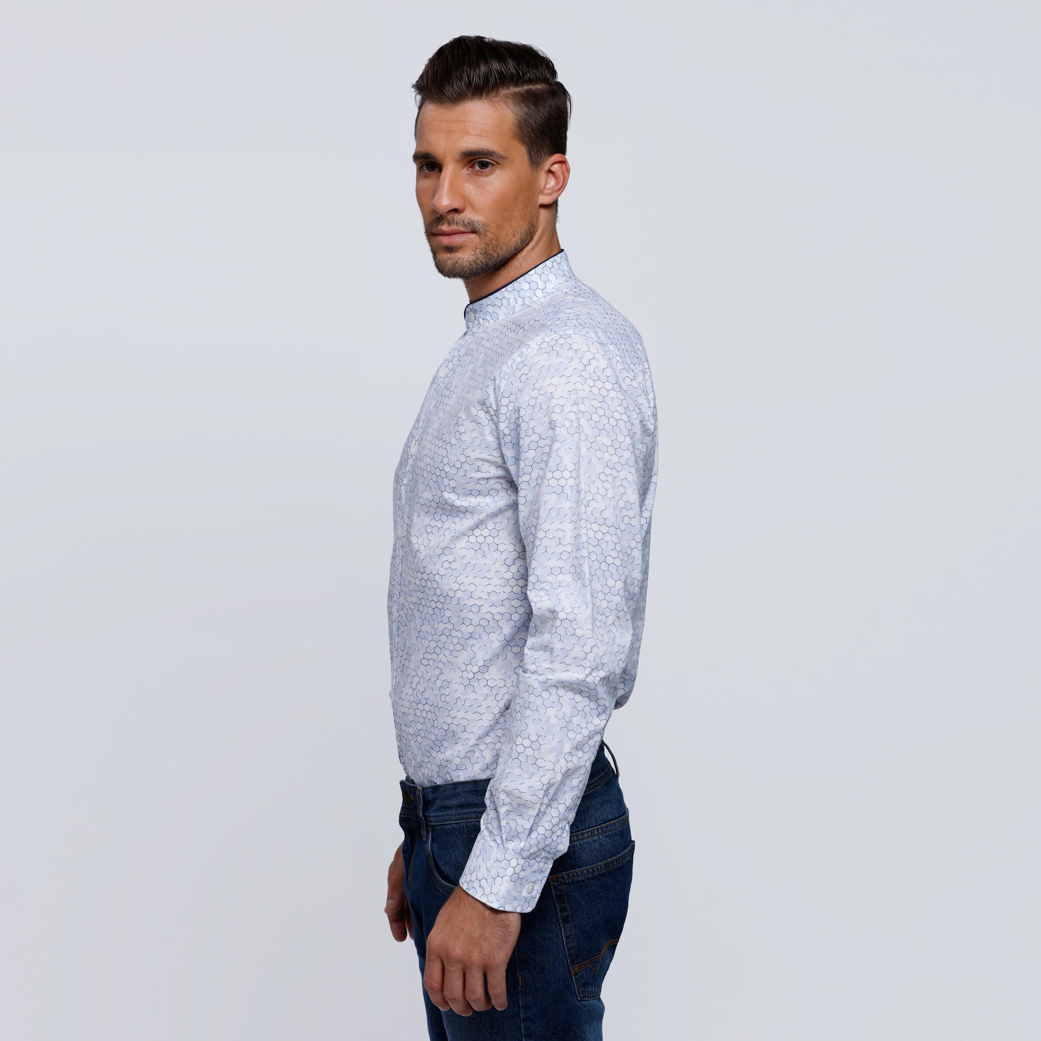L'HOMME Printed Shirt with Mandarin Collar and Long Sleeves-men-clothing-shirts-image-8