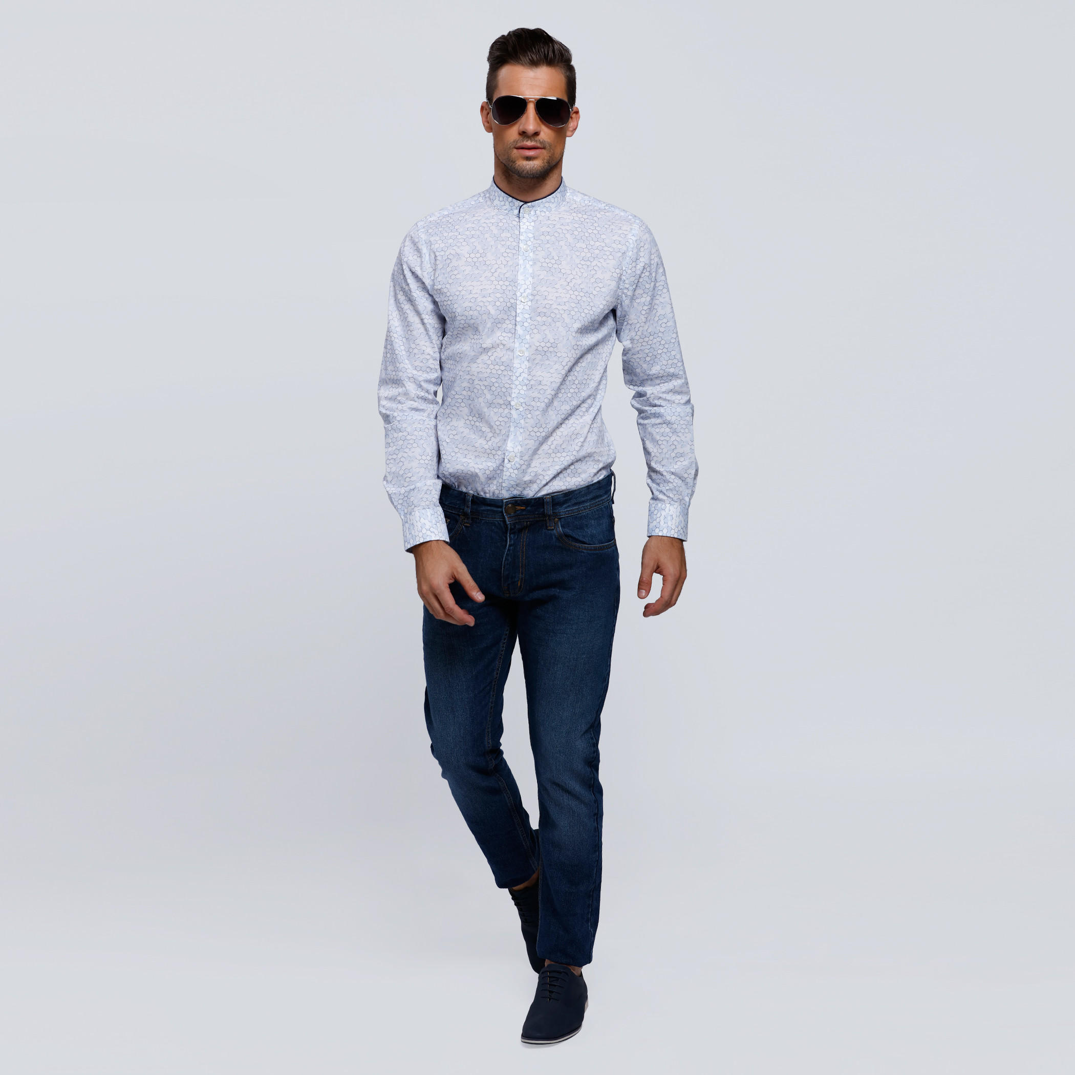 L'HOMME Printed Shirt with Mandarin Collar and Long Sleeves-men-clothing-shirts-image-10