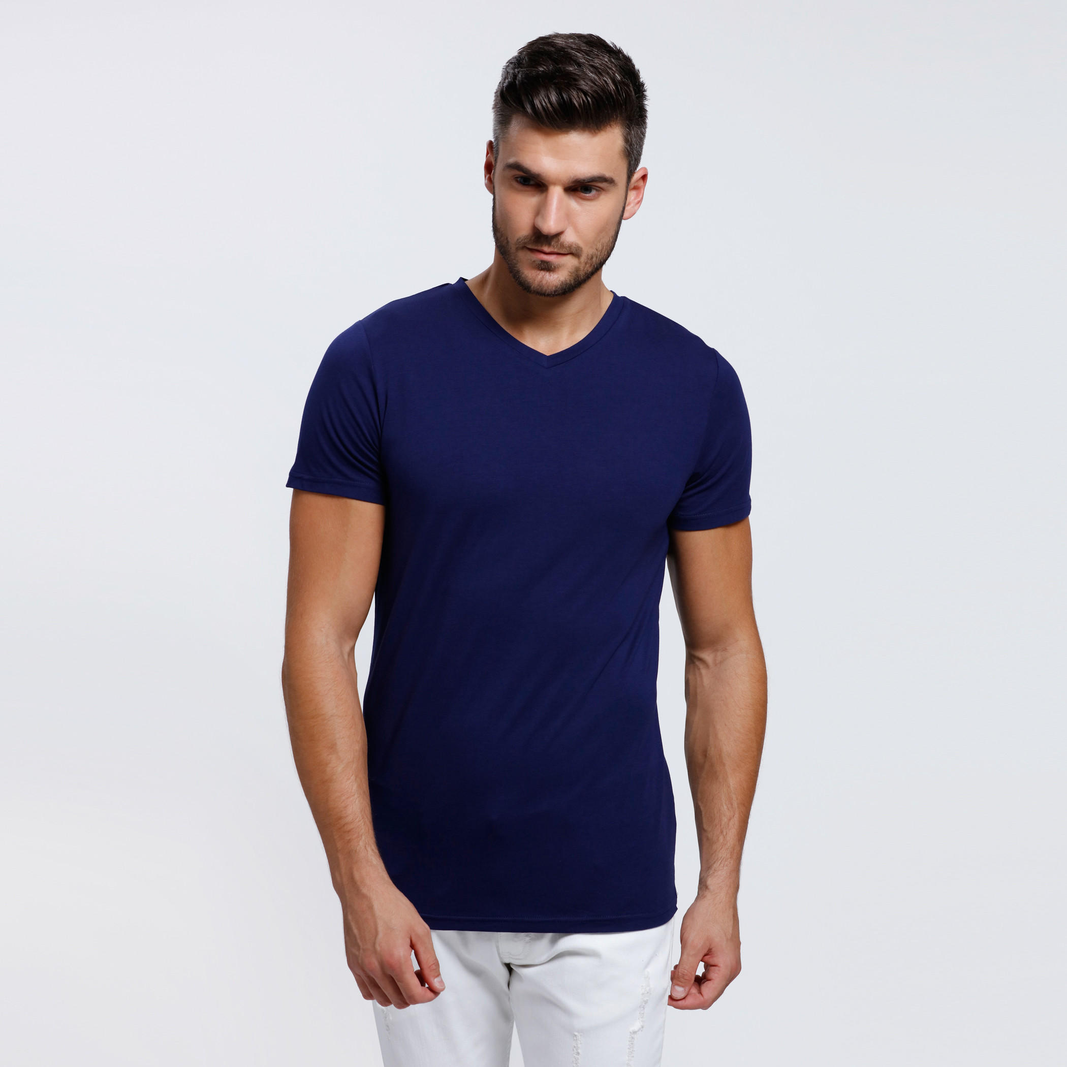 V-Neck T-Shirt with Short Sleeves-men-clothing-tshirtsandpolos-tshirts-image-1