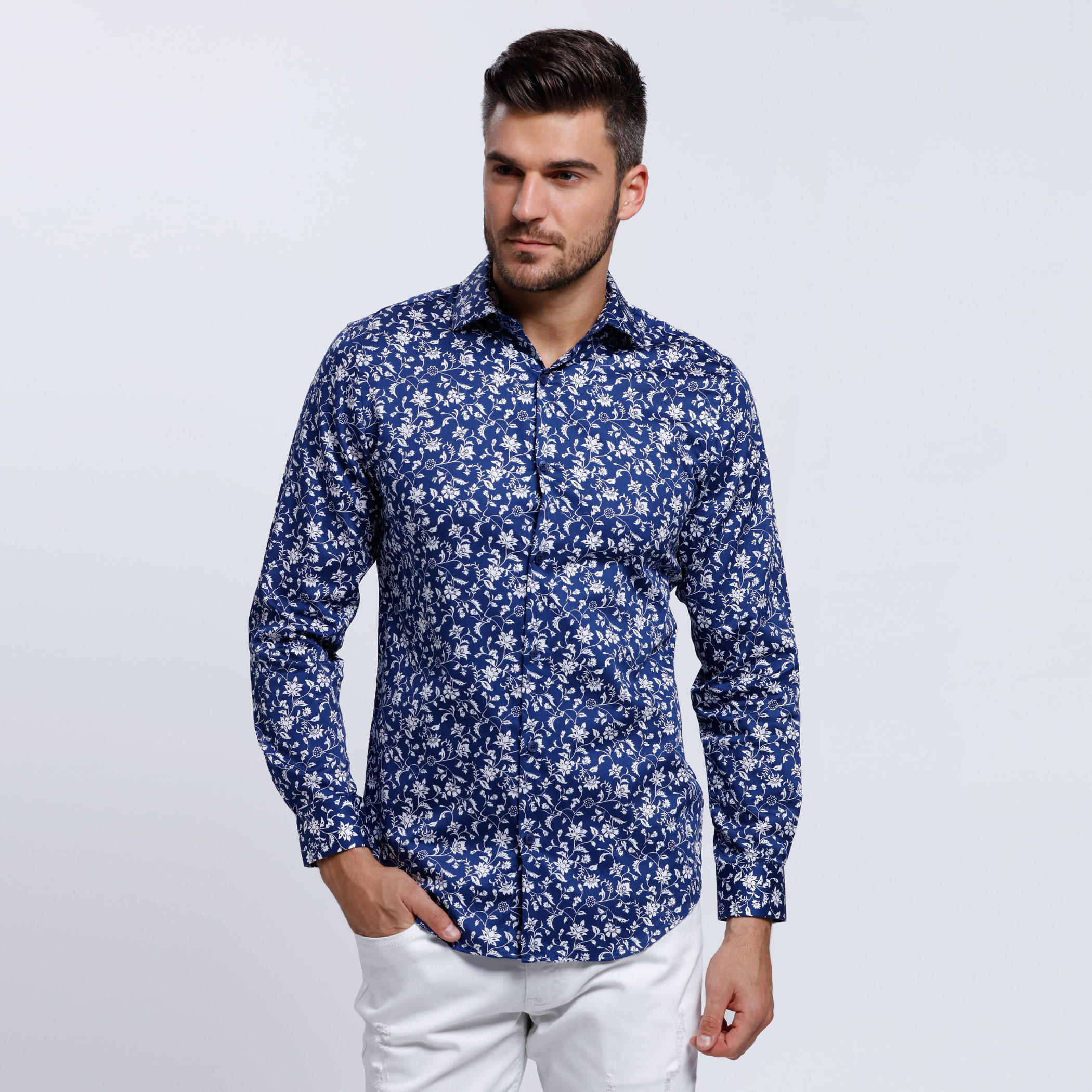 L'HOMME Printed Long Sleeve Shirt-men-clothing-shirts-image-1