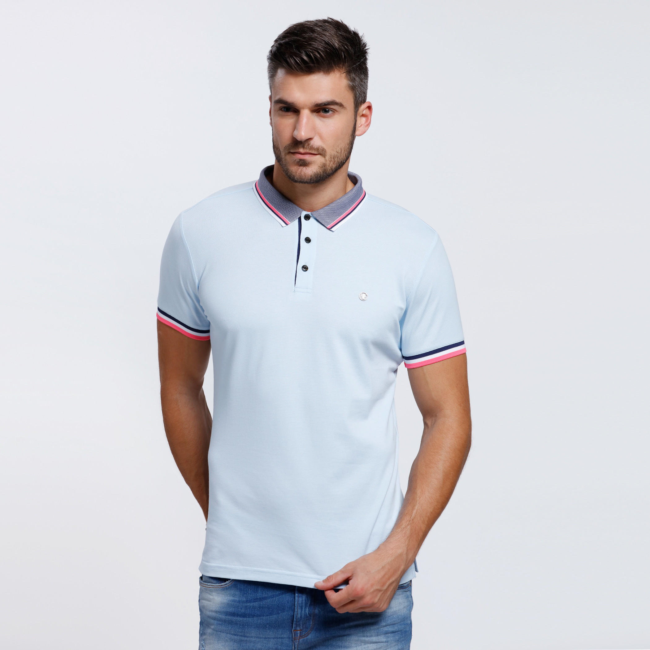Polo Neck T-Shirt with Short Sleeves-men-clothing-tshirtsandpolos-tshirts-image-6