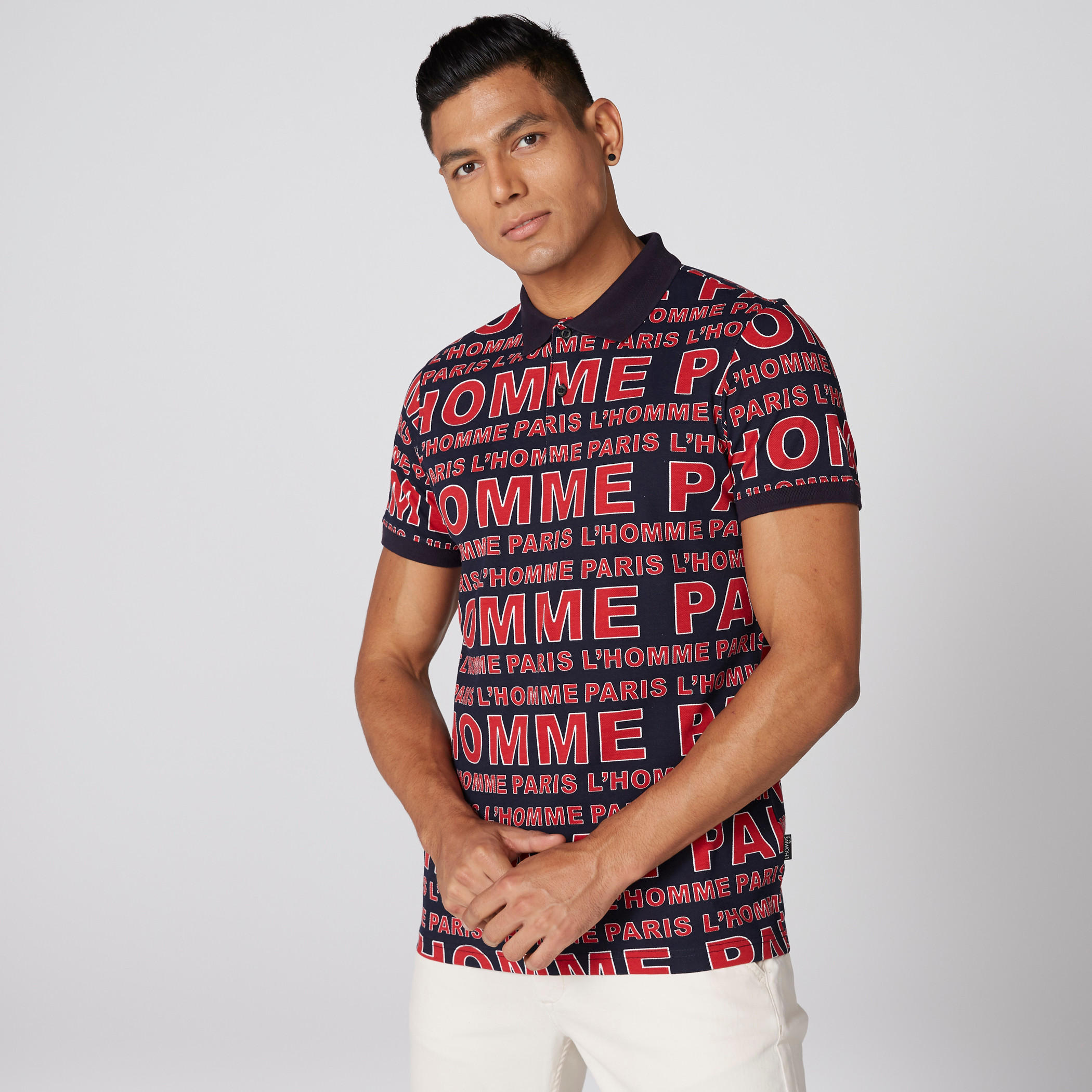 تيشيرت بأكمام قصيرة وياقة بولو وطبعات من لوم-men-clothing-tshirtsandpolos-polos-image-1