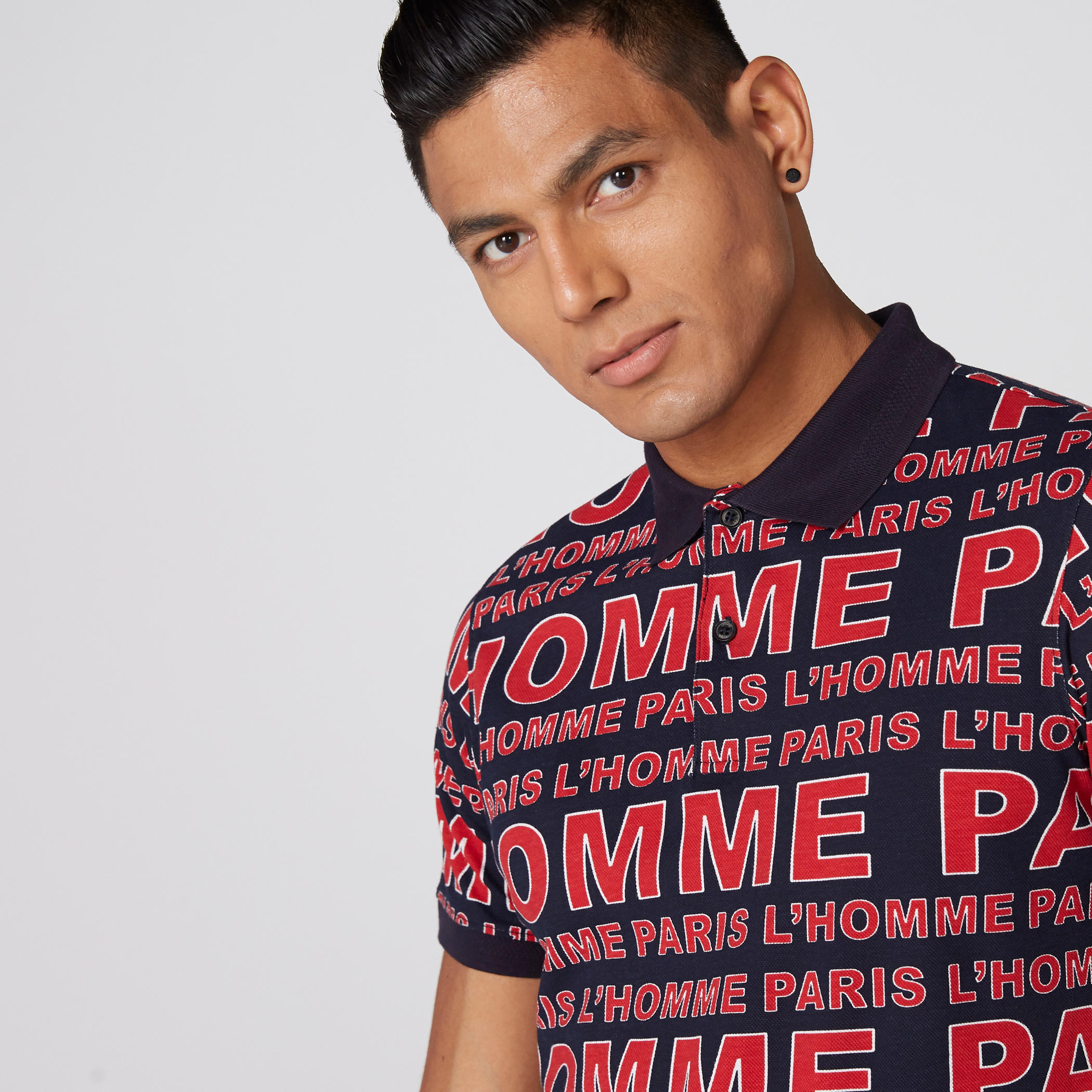 تيشيرت بأكمام قصيرة وياقة بولو وطبعات من لوم-men-clothing-tshirtsandpolos-polos-image-3