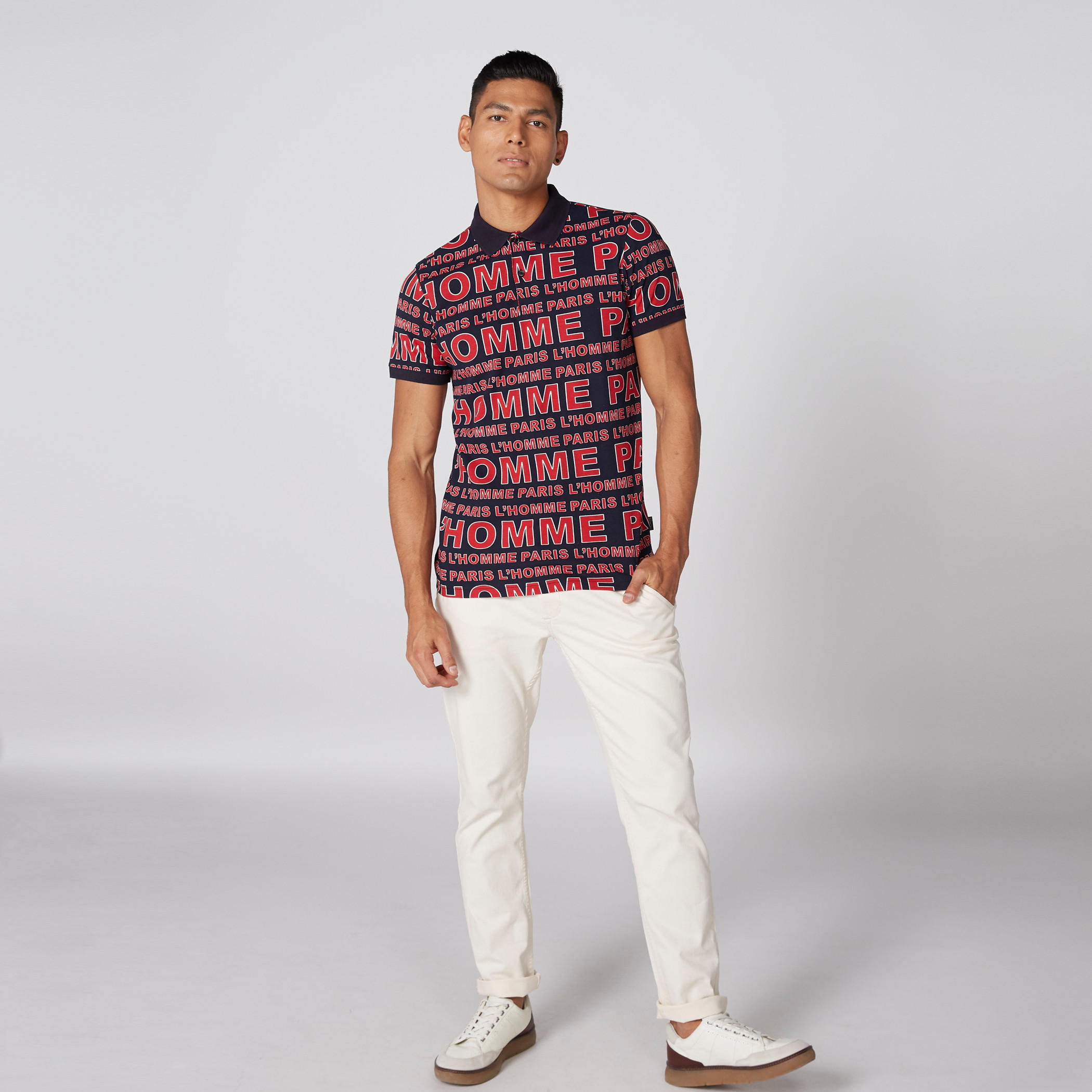 تيشيرت بأكمام قصيرة وياقة بولو وطبعات من لوم-men-clothing-tshirtsandpolos-polos-image-4