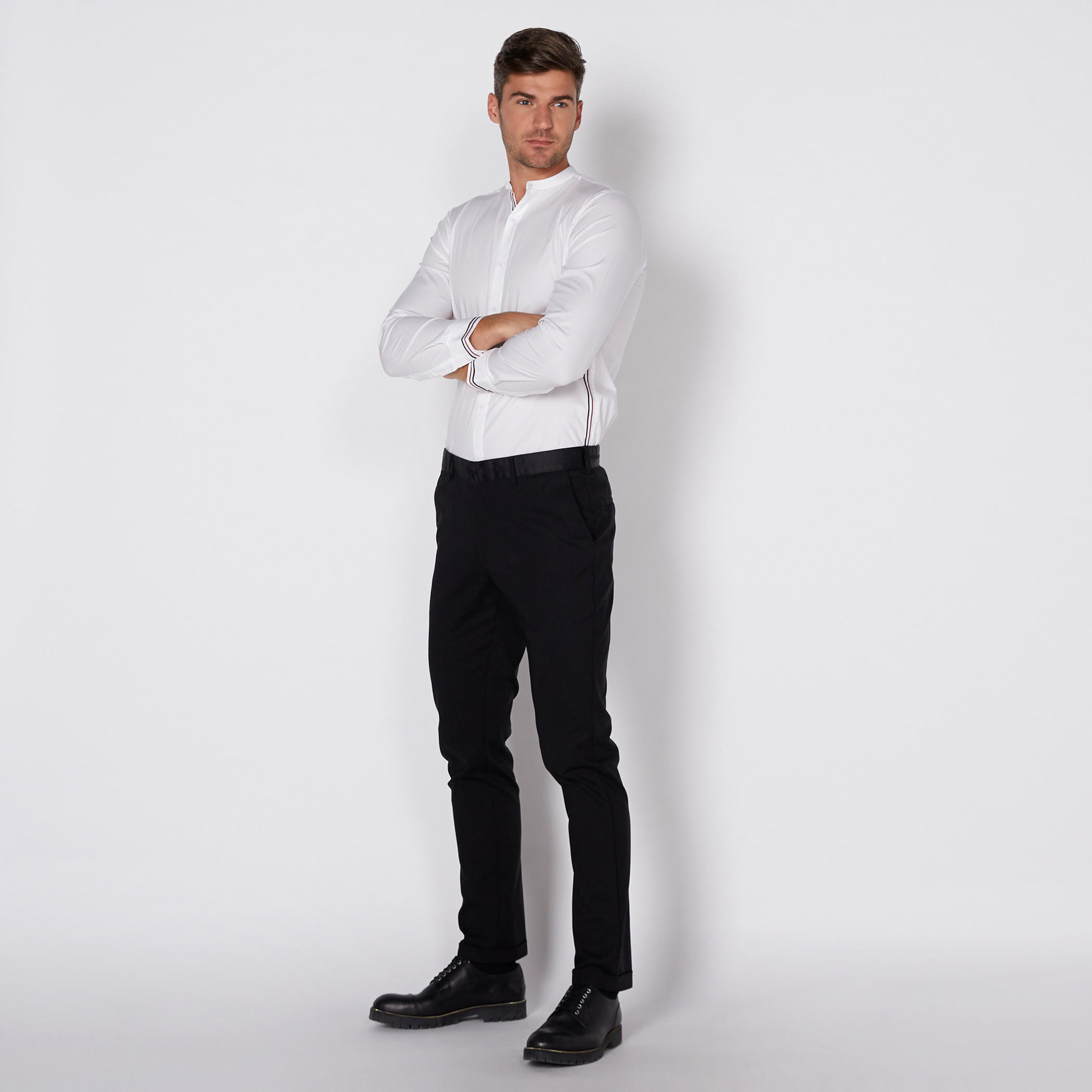 قميص بأكمام طويلة وياقة ماندارين وأزرار من لوم-men-clothing-shirts-image-3