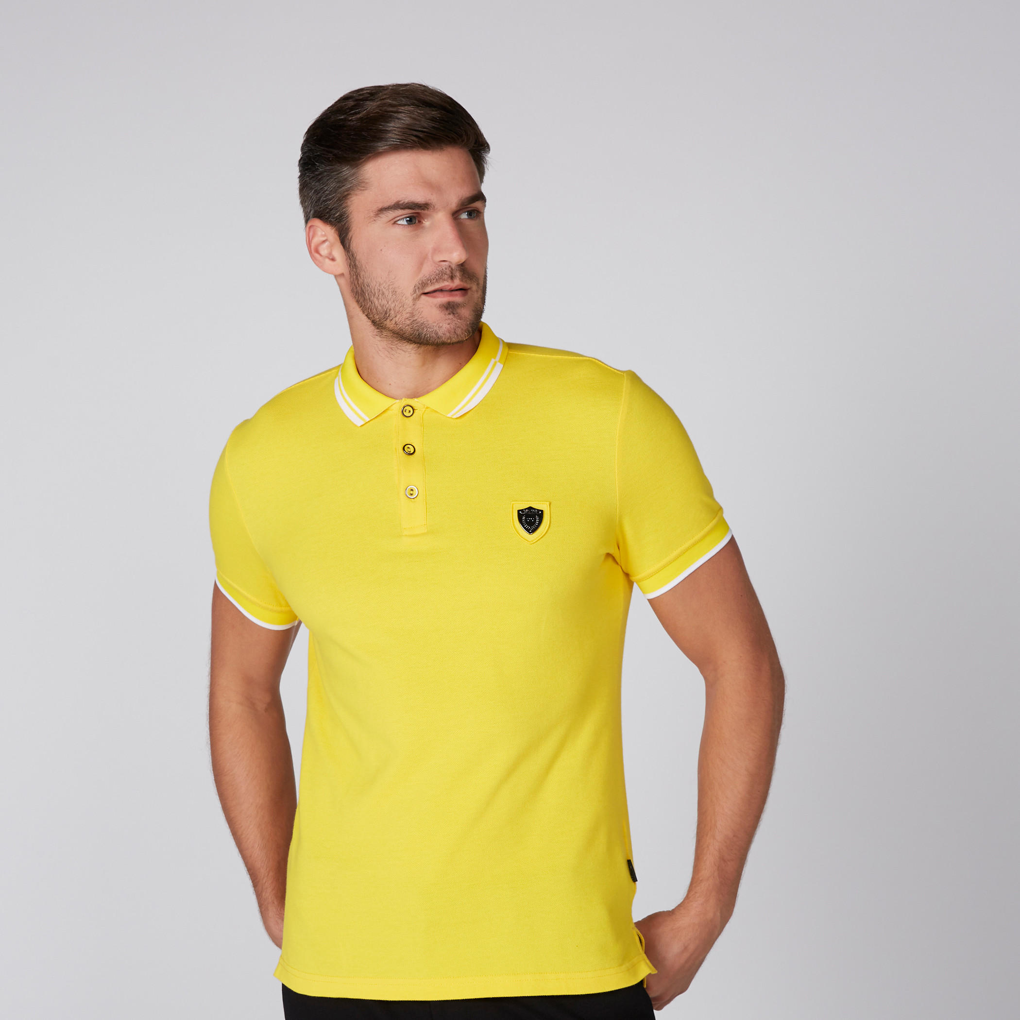 L'Homme Badge Detail T-Shirt with Polo Neck and Short Sleeves-men-clothing-tshirtsandpolos-polos-image-1