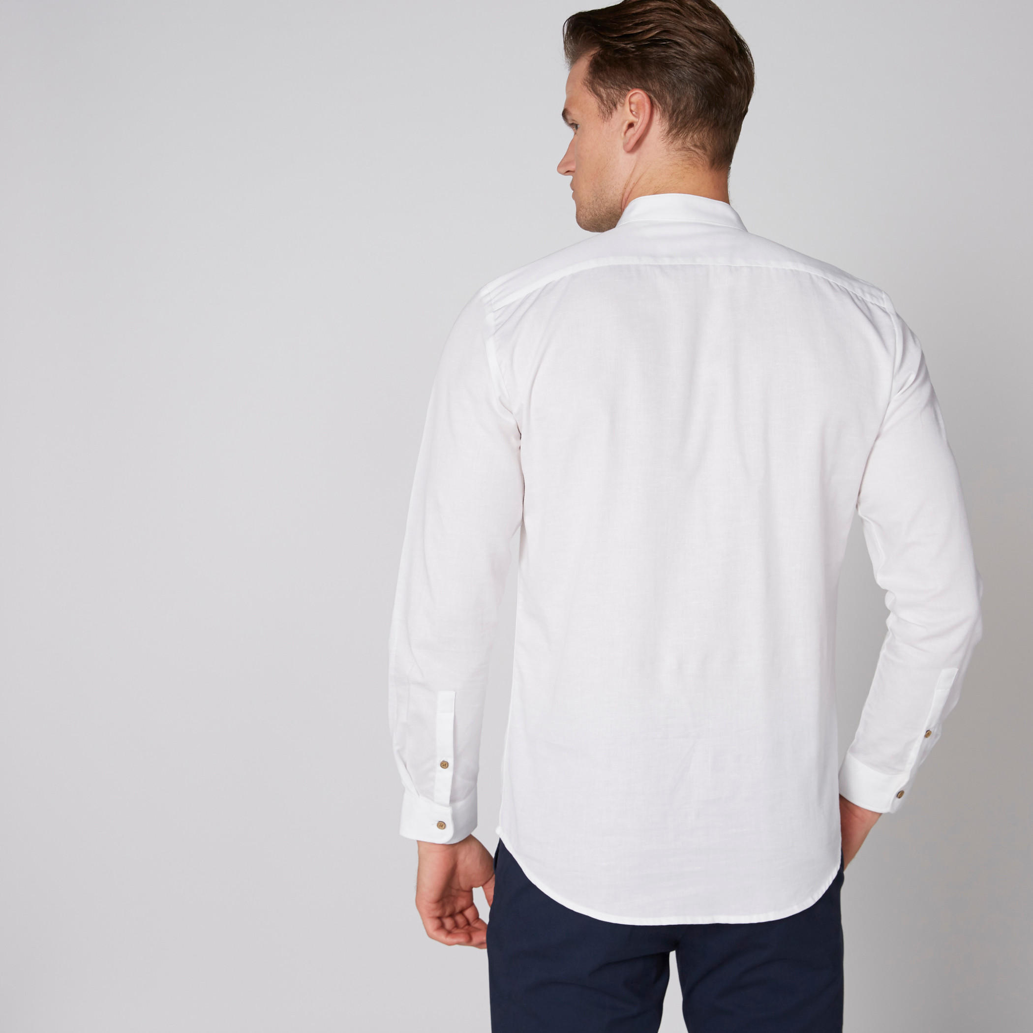 L'Homme Mandarin Collar Shirt with Long Sleeves and Half Placket-men-clothing-shirts-image-2