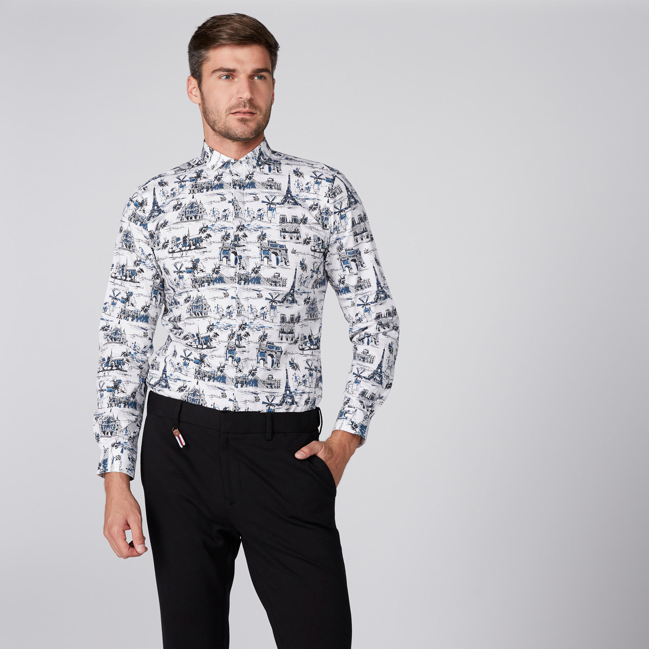 قميص بأكمام طويلة ووصلة أزرار مخفية وطبعات من لوم-men-clothing-shirts-image-1