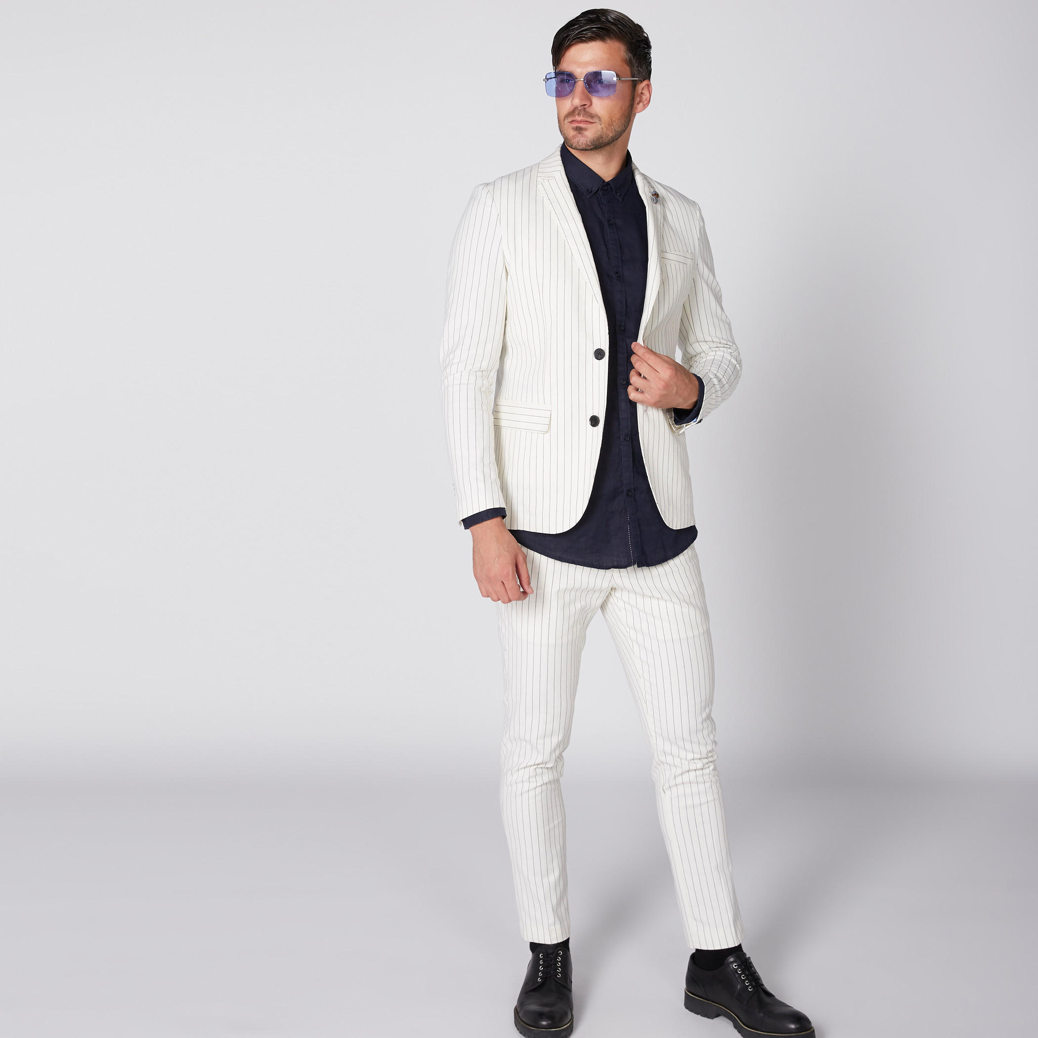 جاكيت بليزر مقلم بياقة طويلة وأكمام طويلة من لوم-men-winterwear-jacketsandblazers-image-1