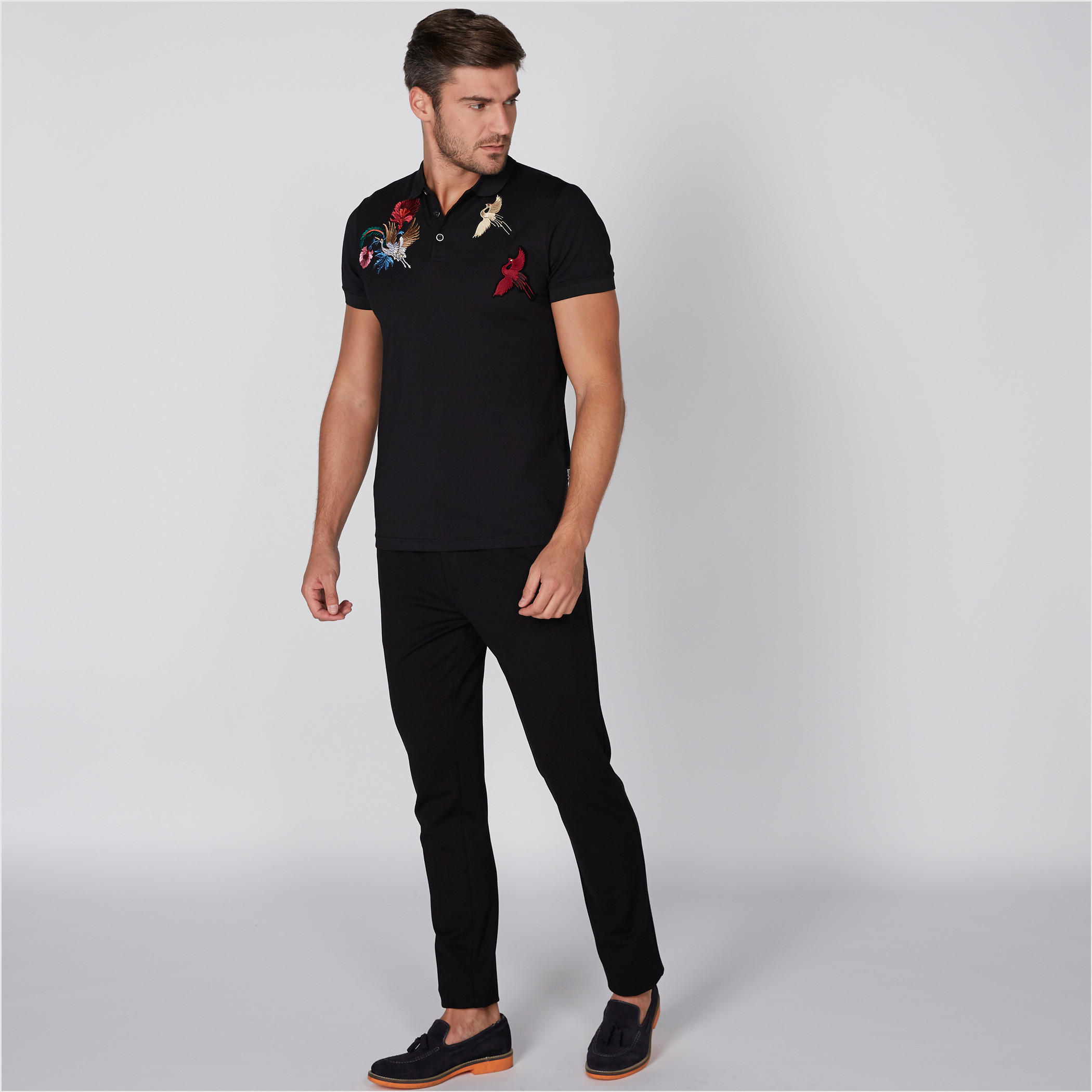 L'Homme Embroidered T-Shirt with Polo Neck and Short Sleeves-men-clothing-tshirtsandpolos-polos-image-1