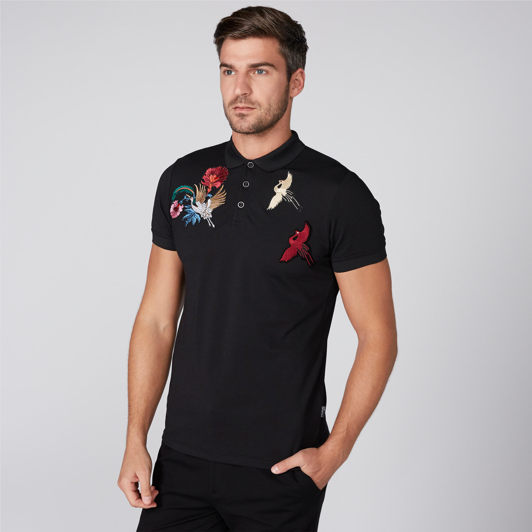 L'Homme Embroidered T-Shirt with Polo Neck and Short Sleeves-men-clothing-tshirtsandpolos-polos-image-3