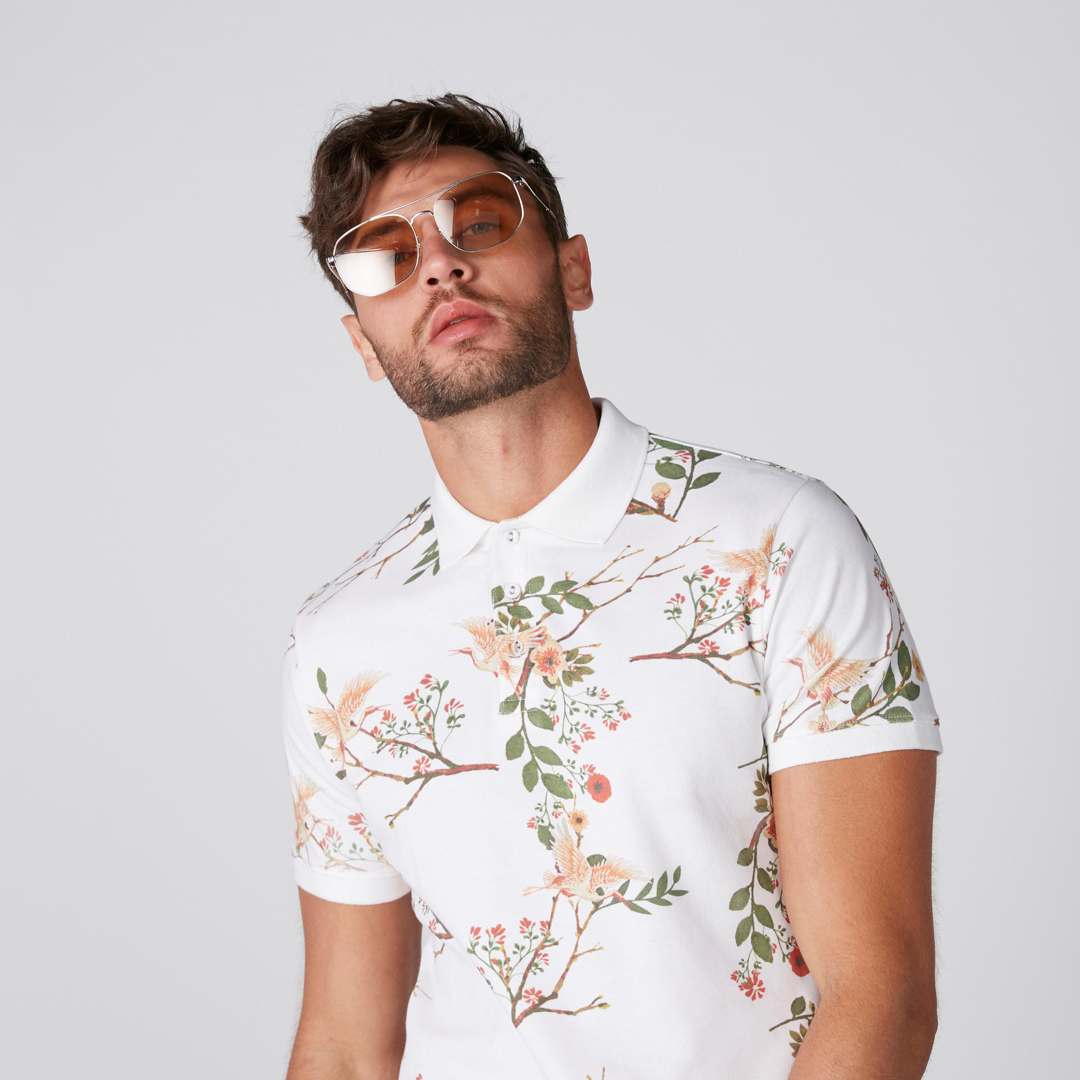L'Homme Printed T-Shirt with Polo Neck and Short Sleeves-men-clothing-tshirtsandpolos-polos-image-1