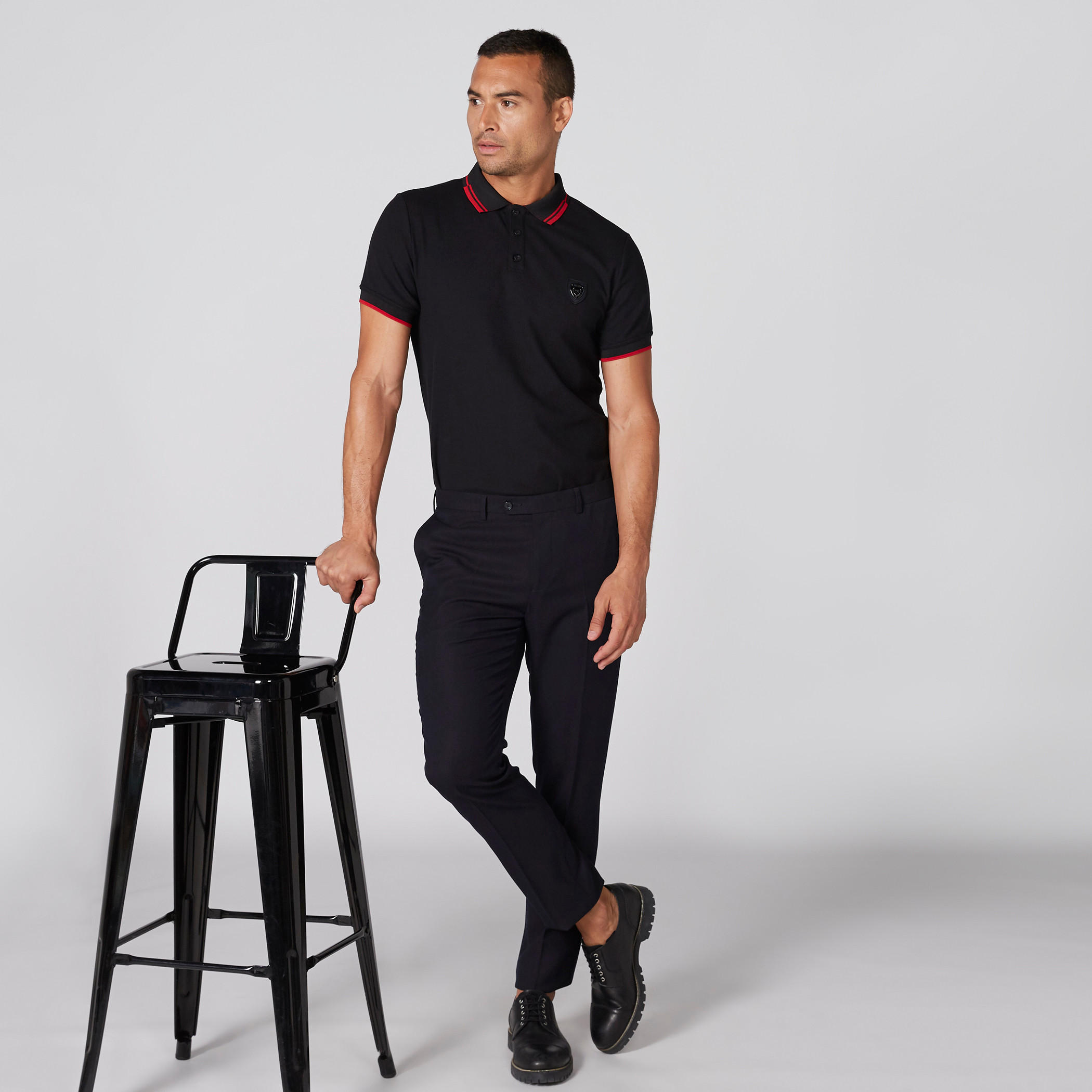 L'Homme Polo Neck T-Shirt with Tipping Detail and Badge Applique-men-clothing-tshirtsandpolos-polos-image-1