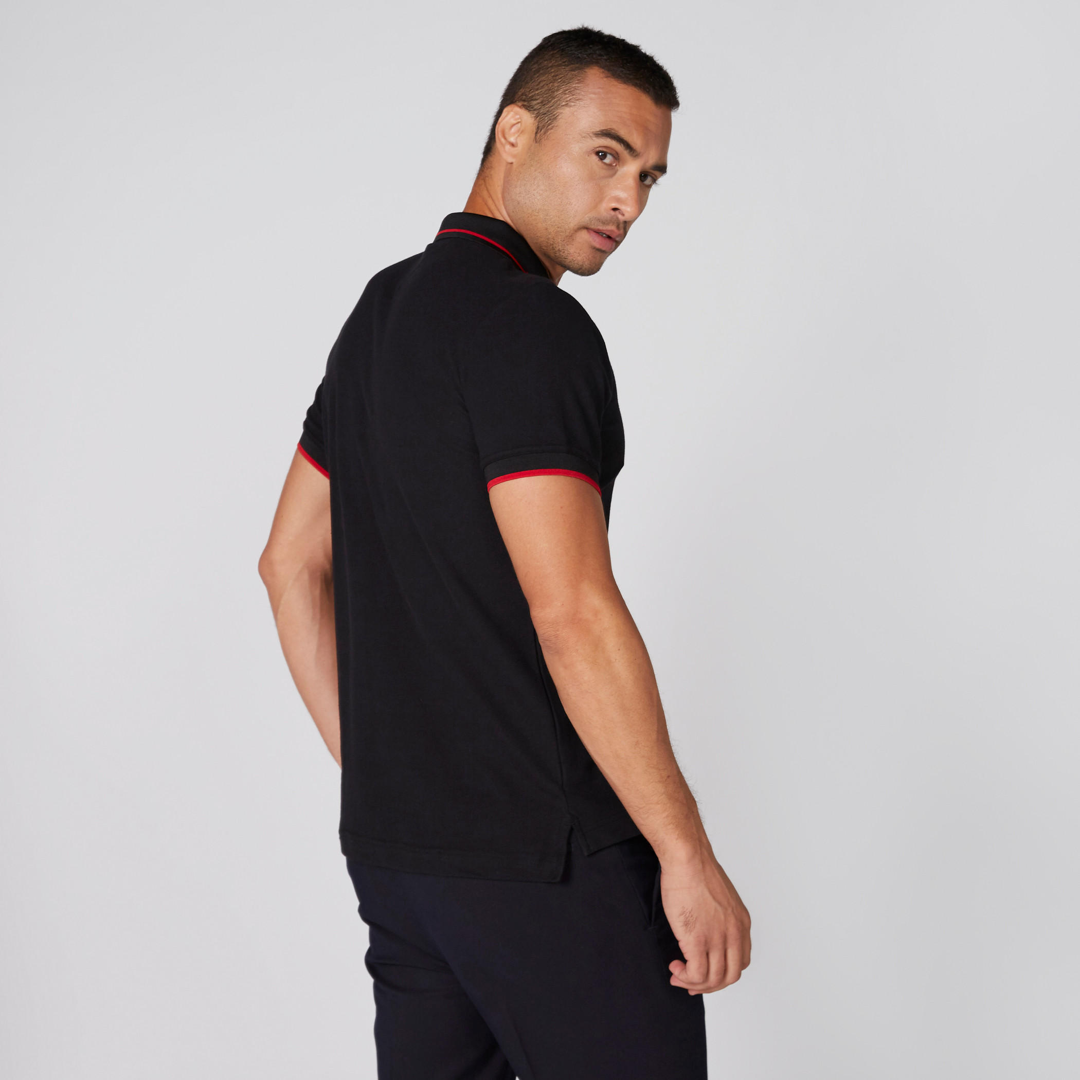 L'Homme Polo Neck T-Shirt with Tipping Detail and Badge Applique-men-clothing-tshirtsandpolos-polos-image-2