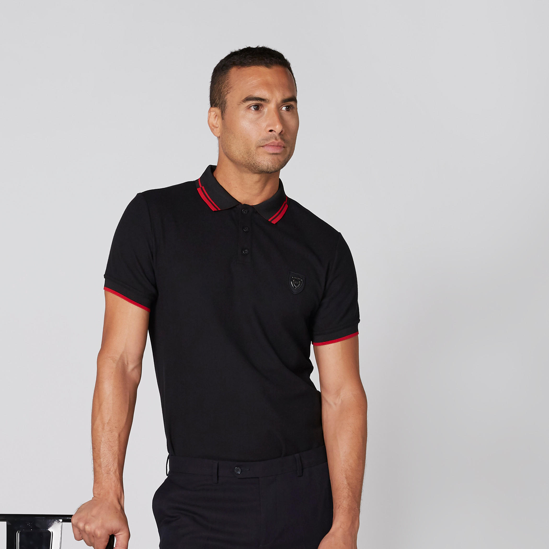 L'Homme Polo Neck T-Shirt with Tipping Detail and Badge Applique-men-clothing-tshirtsandpolos-polos-image-3
