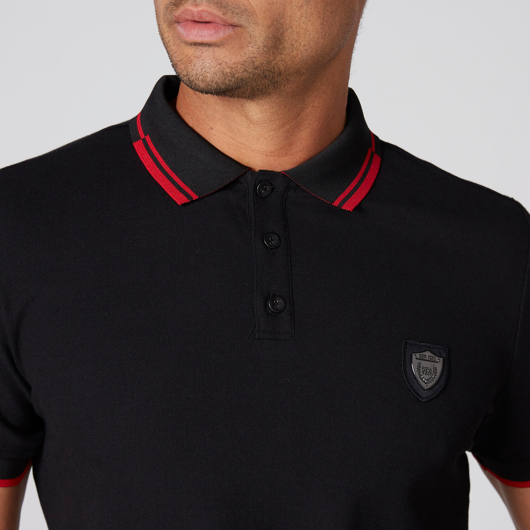 L'Homme Polo Neck T-Shirt with Tipping Detail and Badge Applique-men-clothing-tshirtsandpolos-polos-image-4