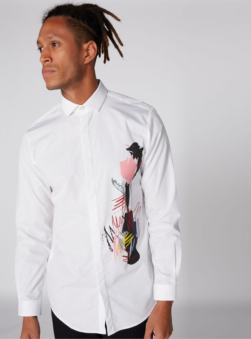 قميص بأكمام طويلة ووصلة أزرار مخفية وطبعات من لوم-men-clothing-shirts-image-3