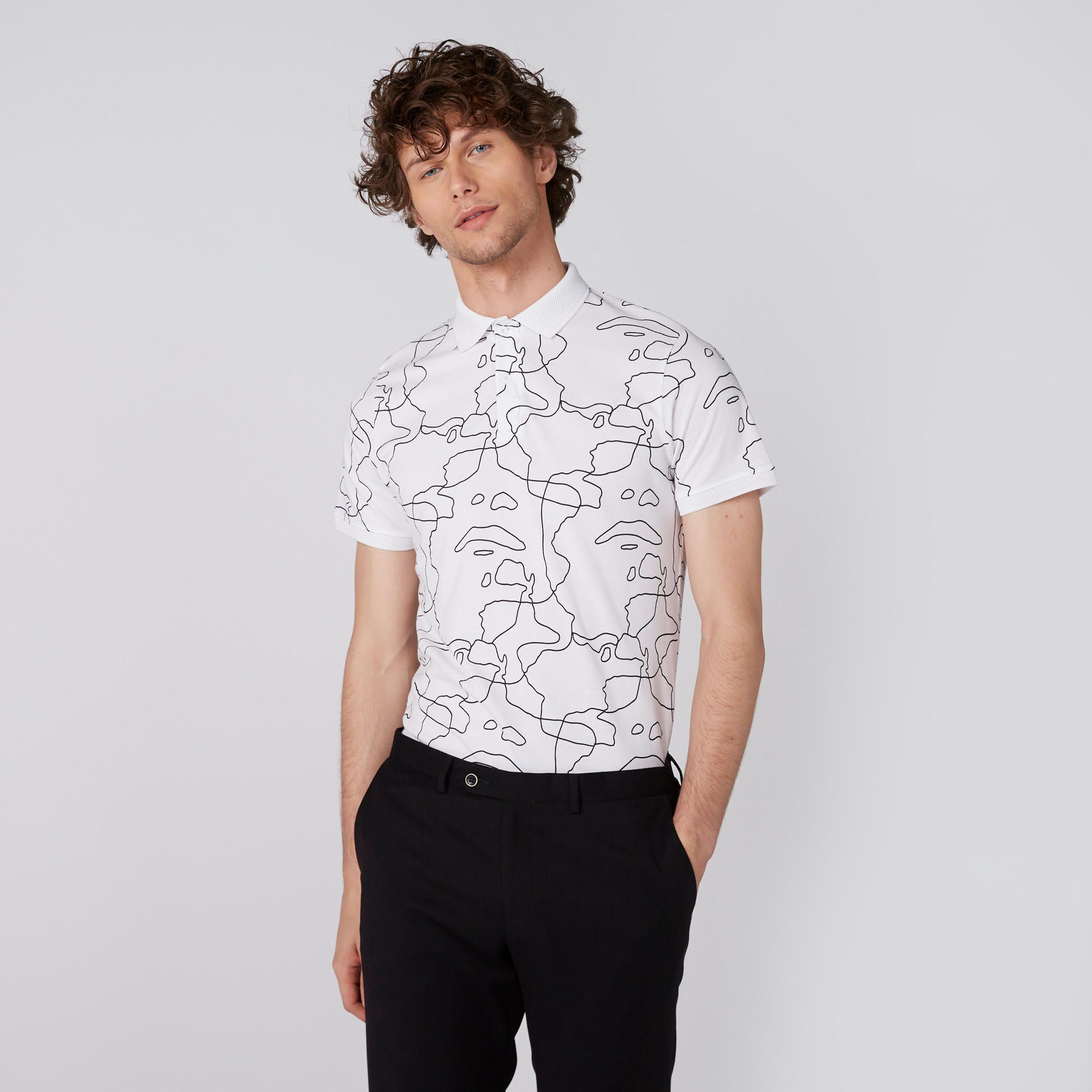 L'Homme Printed T-Shirt with Polo Neck and Short Sleeves-men-clothing-tshirtsandpolos-polos-image-1