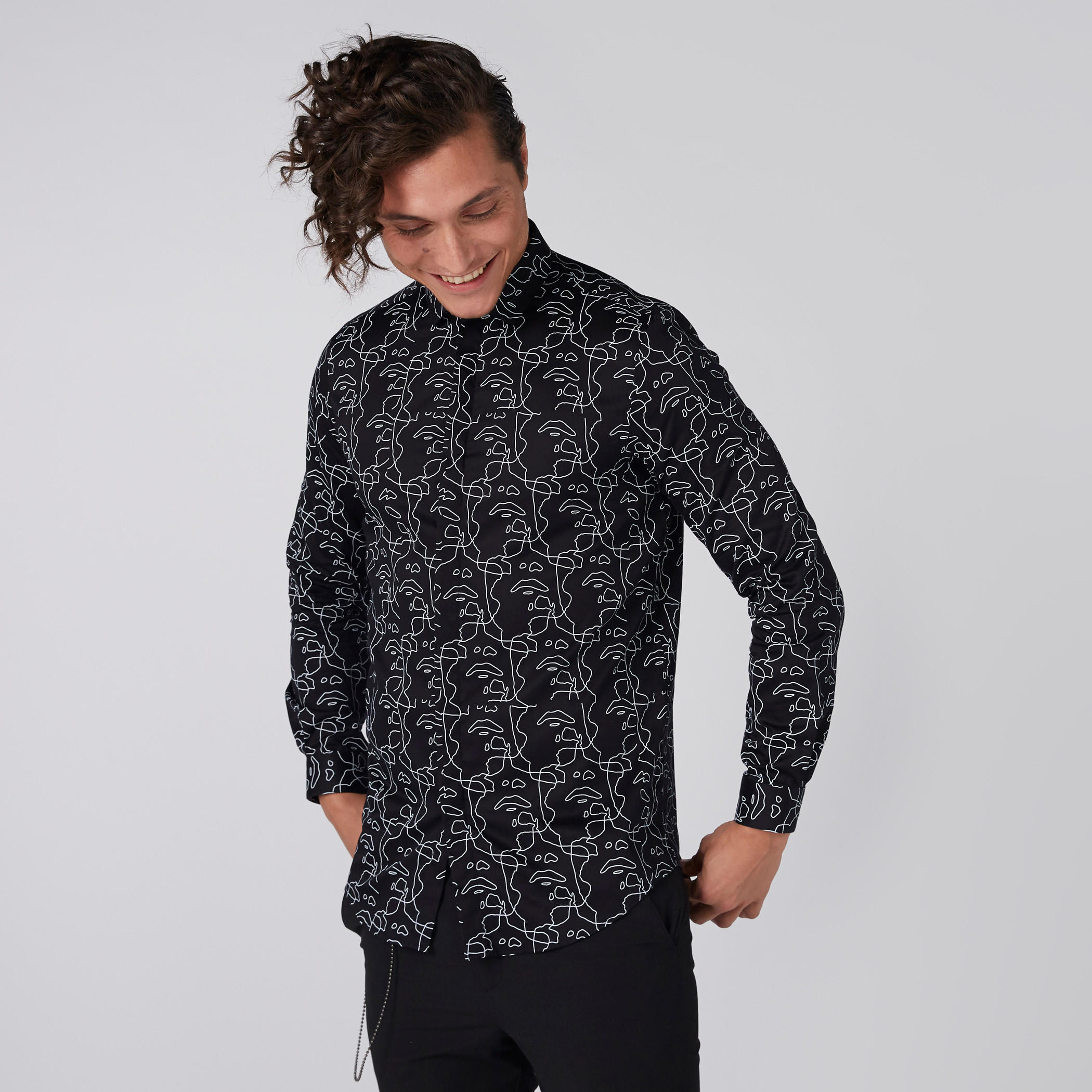 قميص بأكمام طويلة وأزرار وطبعات من لوم-men-clothing-shirts-image-1