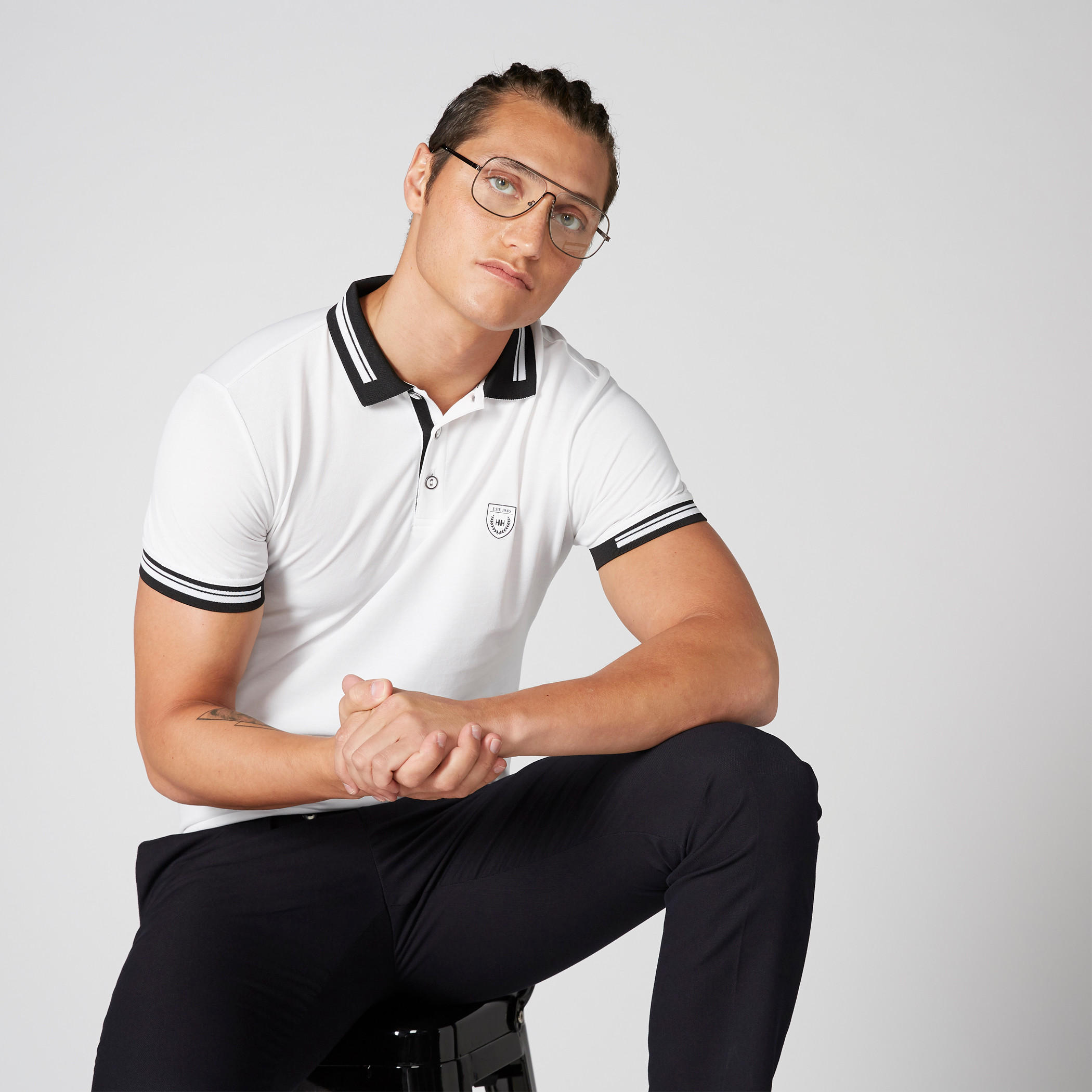 L'Homme Polo Neck T-Shirt with Short Sleeves and Badge Detail-men-clothing-tshirtsandpolos-polos-image-1