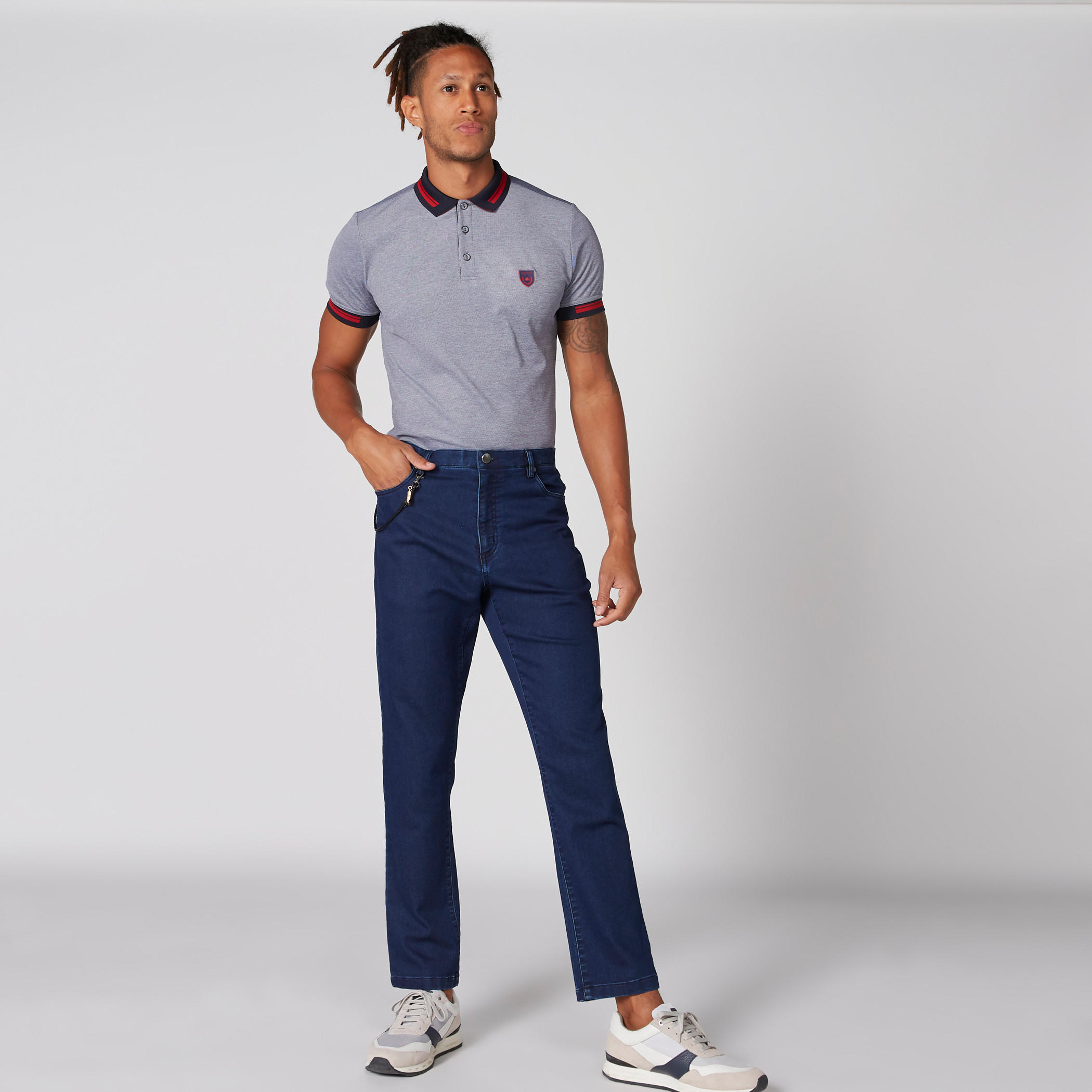 L'Homme Badge Detail T-Shirt with Polo Neck and Short Sleeves-men-clothing-tshirtsandpolos-polos-image-1