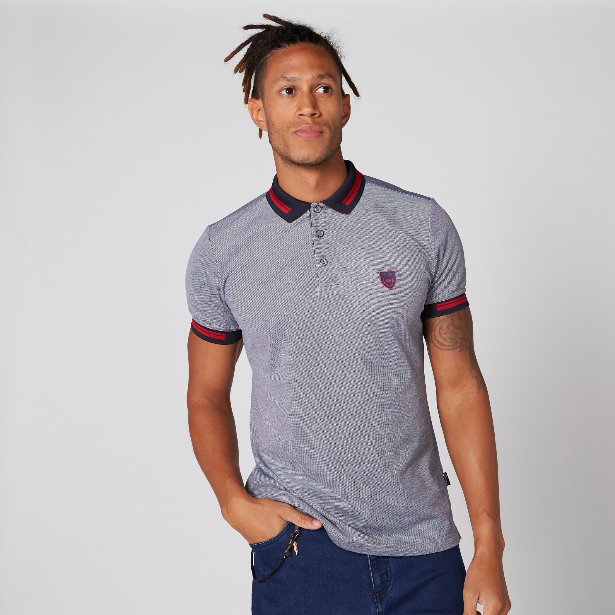 L'Homme Badge Detail T-Shirt with Polo Neck and Short Sleeves-men-clothing-tshirtsandpolos-polos-image-4