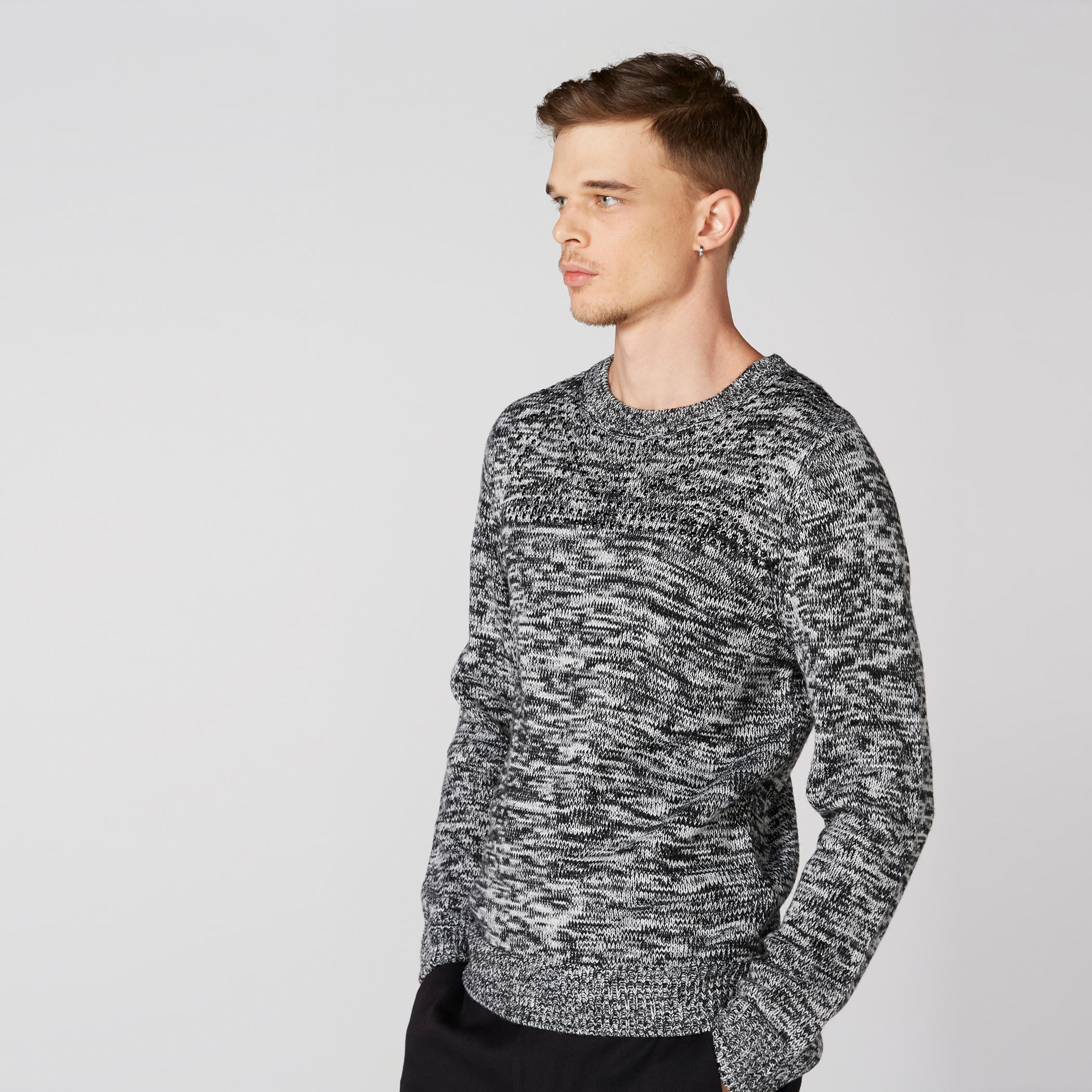 L'Homme Textured Sweater with Round Neck and Long Sleeves-men-clothing-sweatersandpullovers-image-2