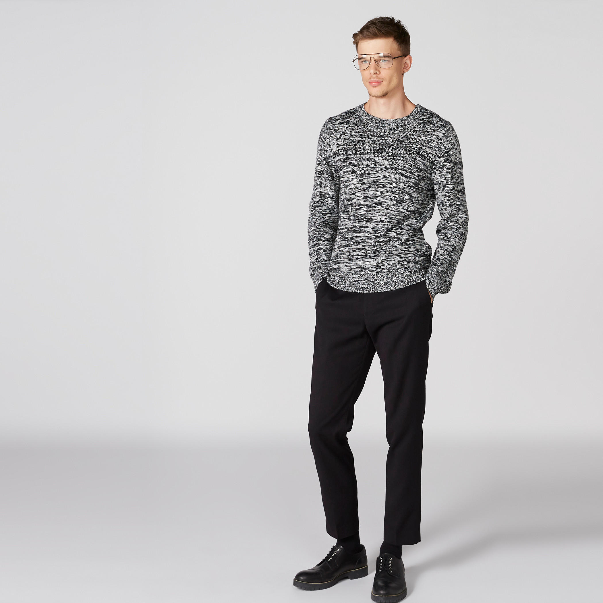 L'Homme Textured Sweater with Round Neck and Long Sleeves-men-clothing-sweatersandpullovers-image-3